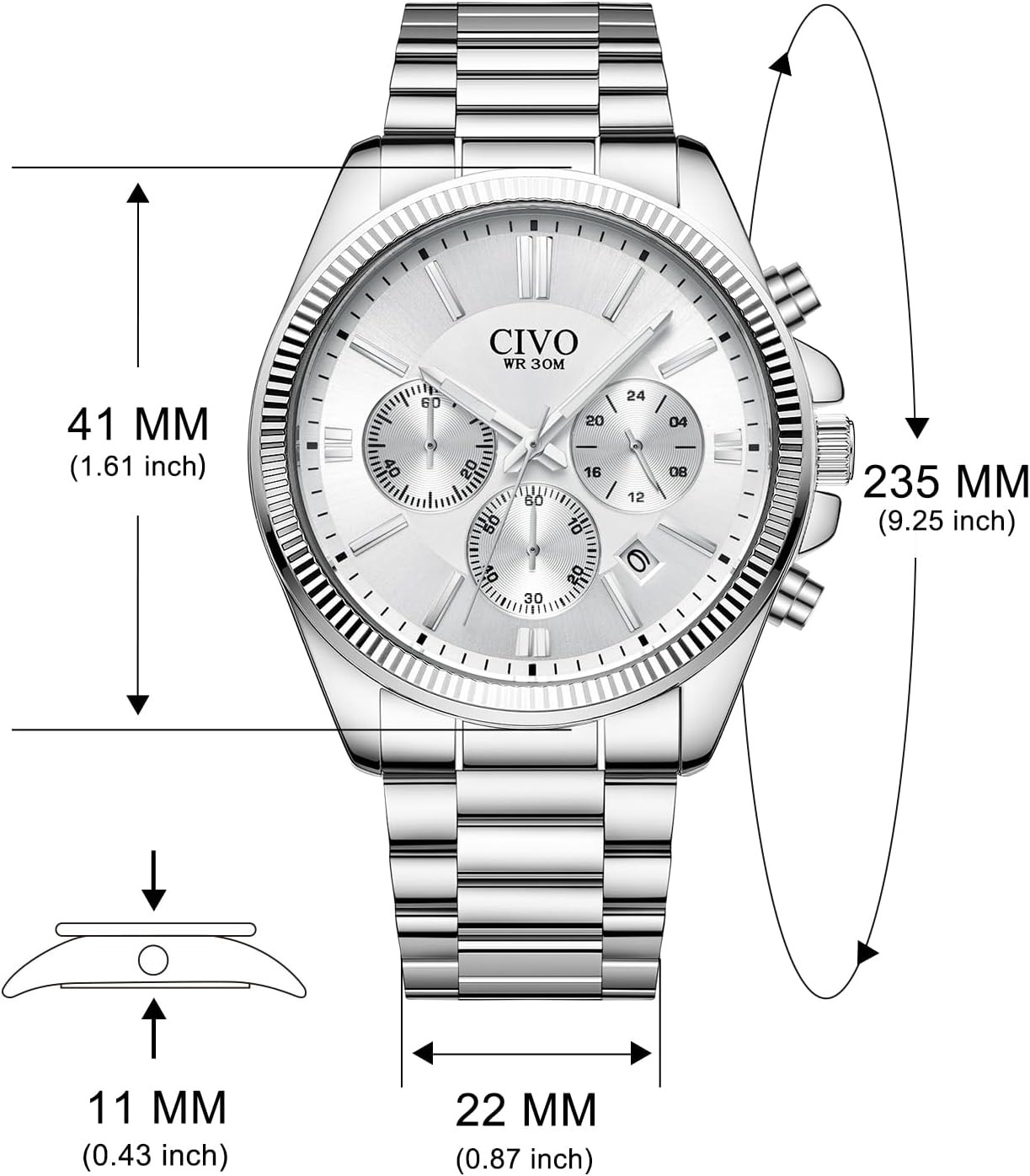 Thumbnail 5 de CIVO Edelstahl Chronograph Herren mit Datum