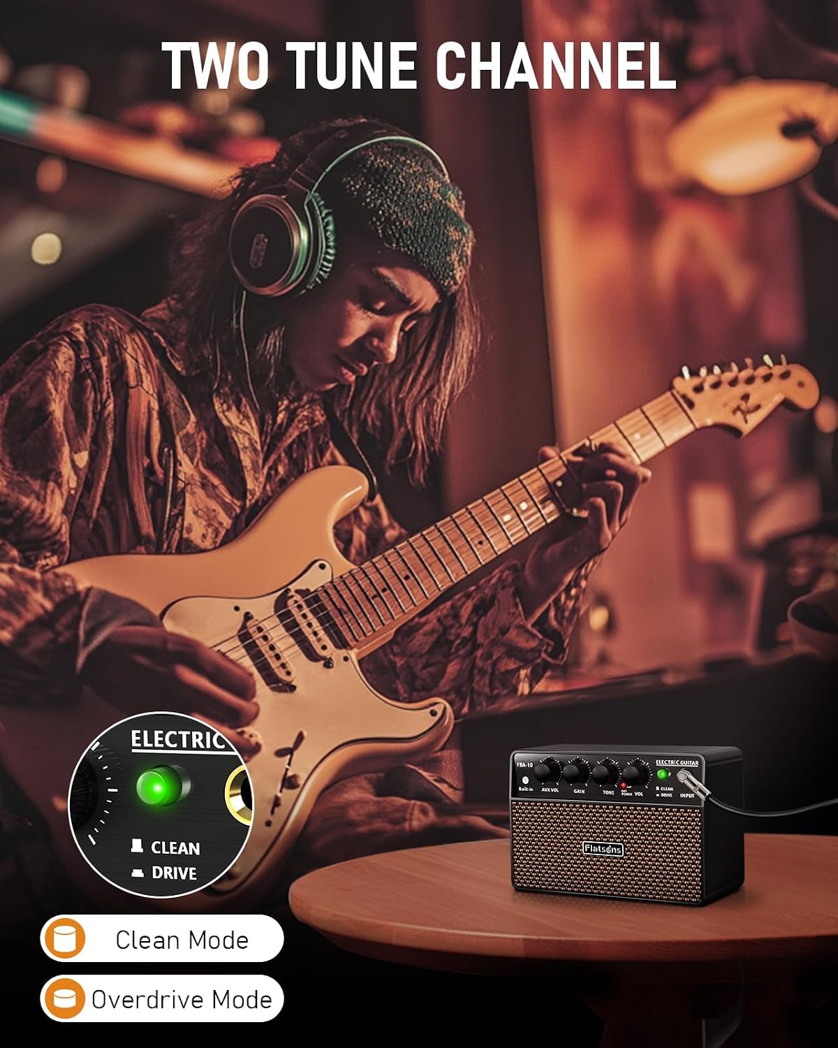 Detalle de Flatsons 10W Mini Guitar Amp: Portable Analog Power for Practice and On-the-Go Jamming