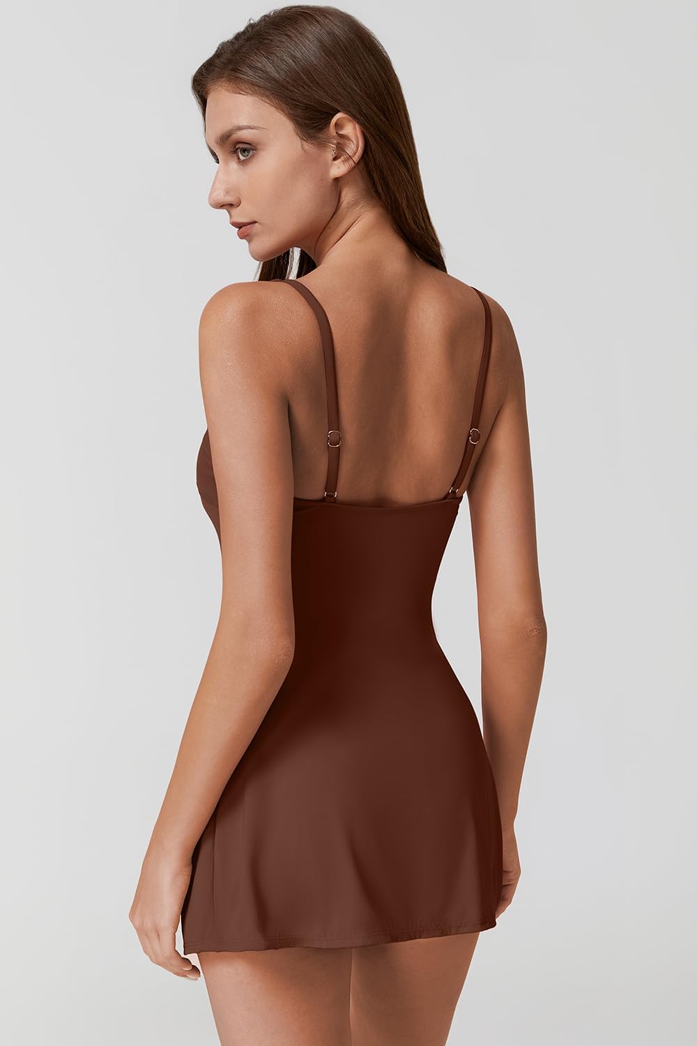 Detalle 2 de QINSEN Square Neck Swim Dress Tummy Control One-Piece Swimsuit