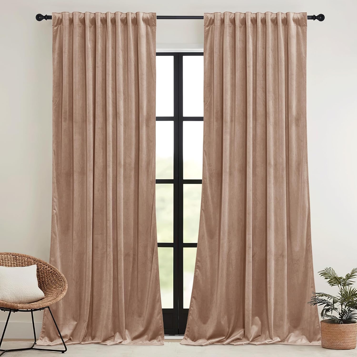 Thumbnail 1 de RYB HOME RYBUSCPP5SD2-1L-2024 Velvet Curtains, Blush, 96-Inch, Room Darkening