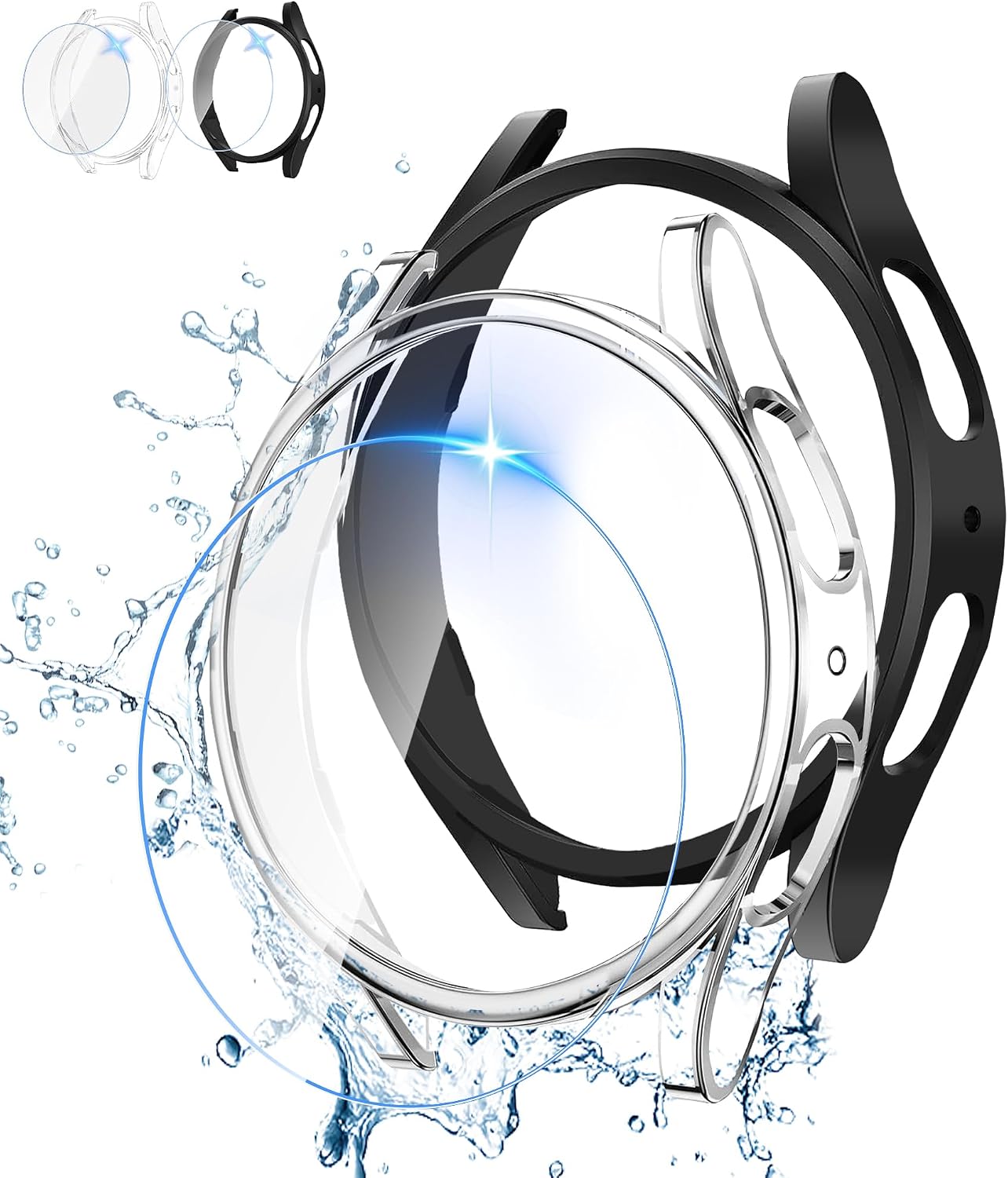 Detalle de LINTEKER 2+2 Pack: Galaxy Watch 44mm Screen Protector Case with HD Tempered Glass Film
