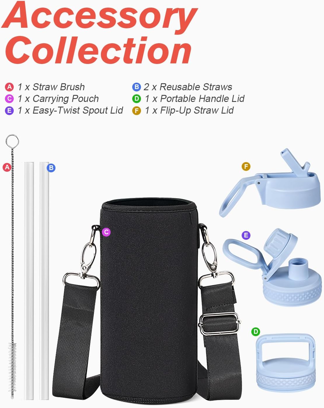 Thumbnail 6 de Coolflask 32 oz Insulated Water Bottle with Straw — 3 Lids, Wide Mouth, Stainless Steel, Non-BPA, Light Blue
