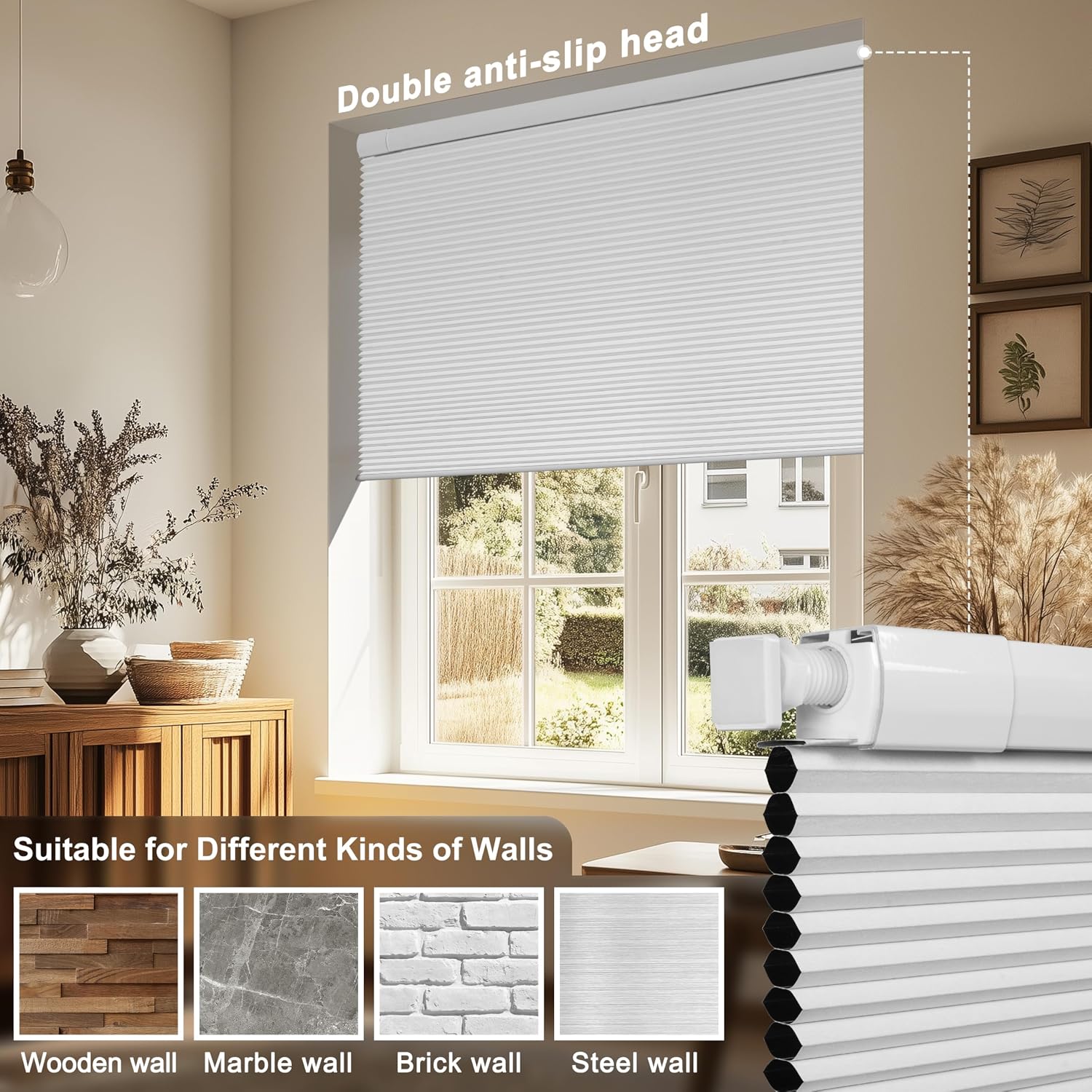 Detalle de Sulugood CAHB01 Cordless Blackout Cellular Shade, 46" W x 64" H