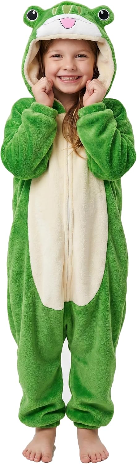 LONULAIN WXETSY Kids Animal Onesie Pajamas, Flannel Fleece Hood, Pockets & Zipper