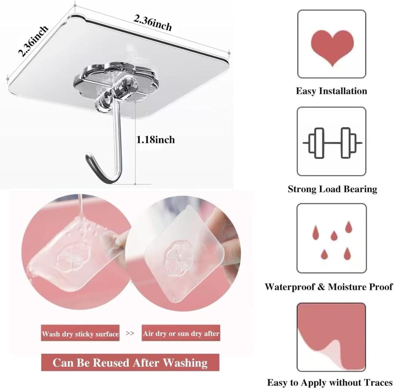 Thumbnail 5 de DDMY Heavy Duty Hook 24-Pack Self-Adhesive Hooks for Wall, Door & Shower Use