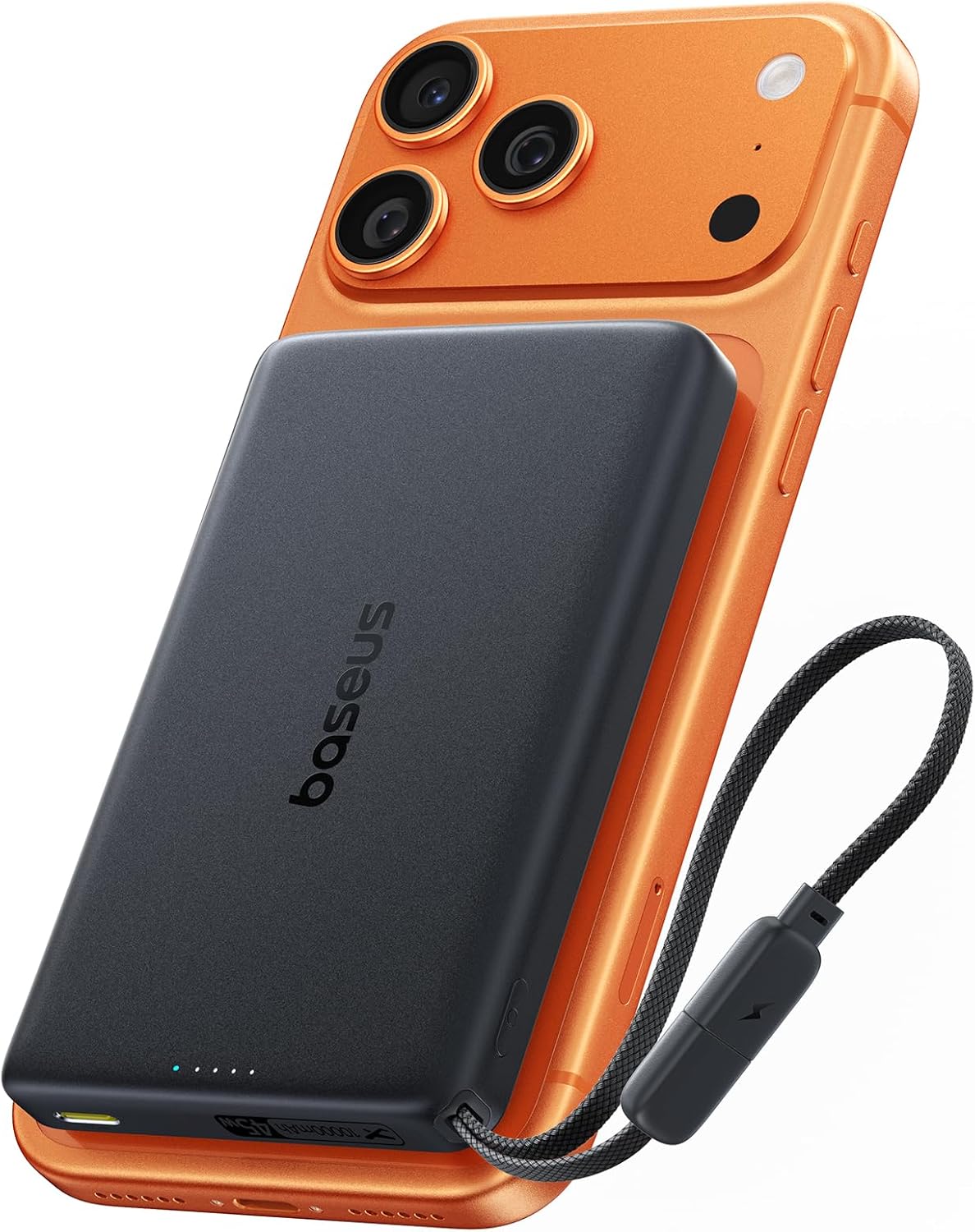 Detalle de Baseus PicoGo AM52 Power Bank: Power Bank magnetico Qi2.2 da 10000 mAh con ricarica wireless 25 W e USB-C integrato