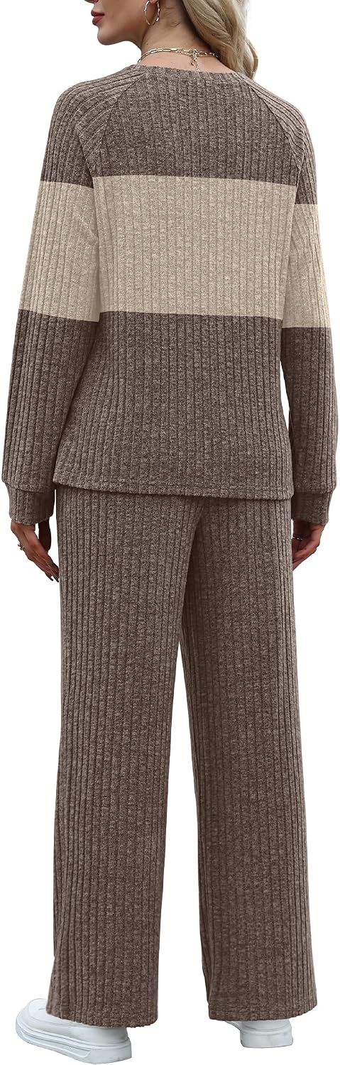 Thumbnail 4 de WIHOLL Women's Ribbed Knit Lounge Set with Button-Shoulder Sweater