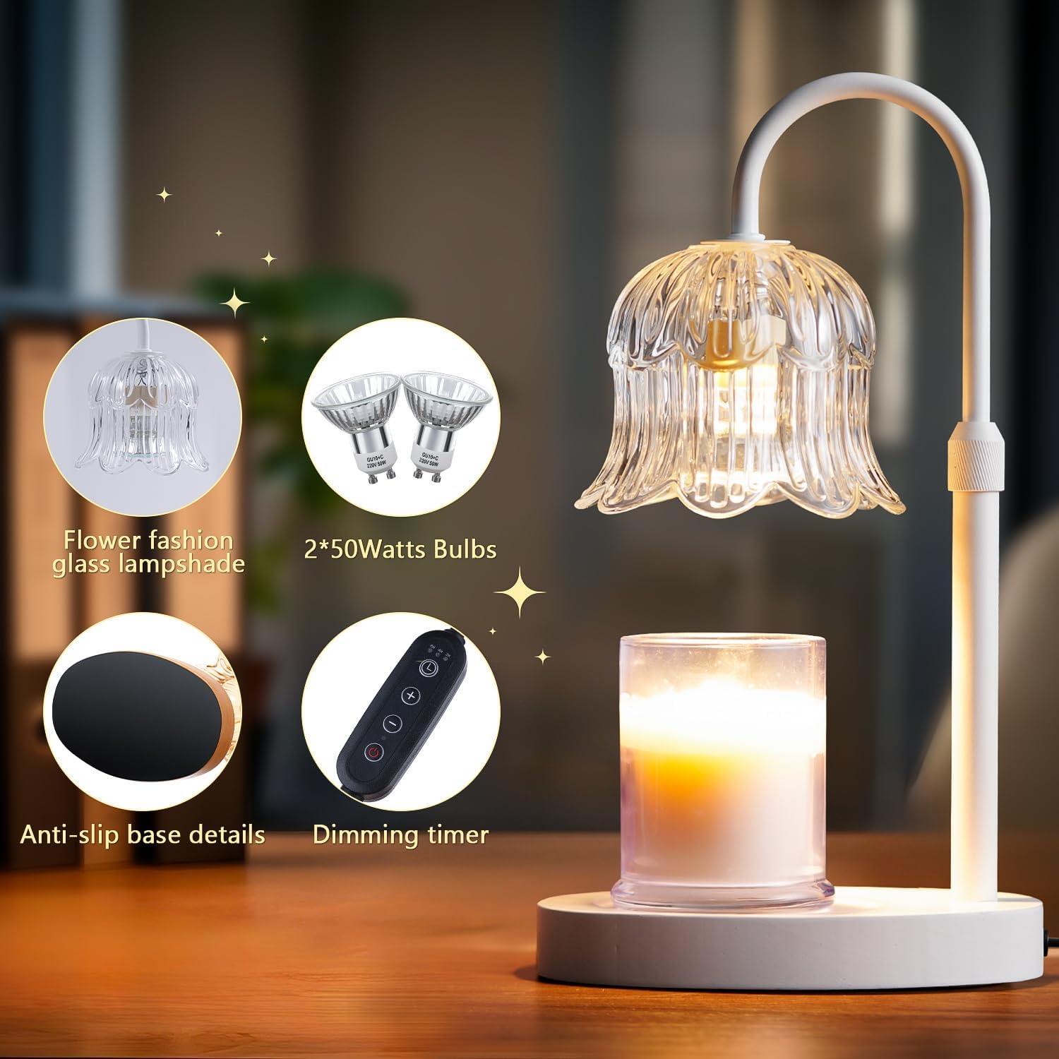 Thumbnail 1 de CRMILL CXRLD-001 Candle Warmer Lamp, Adjustable Height, Timer, White Metal