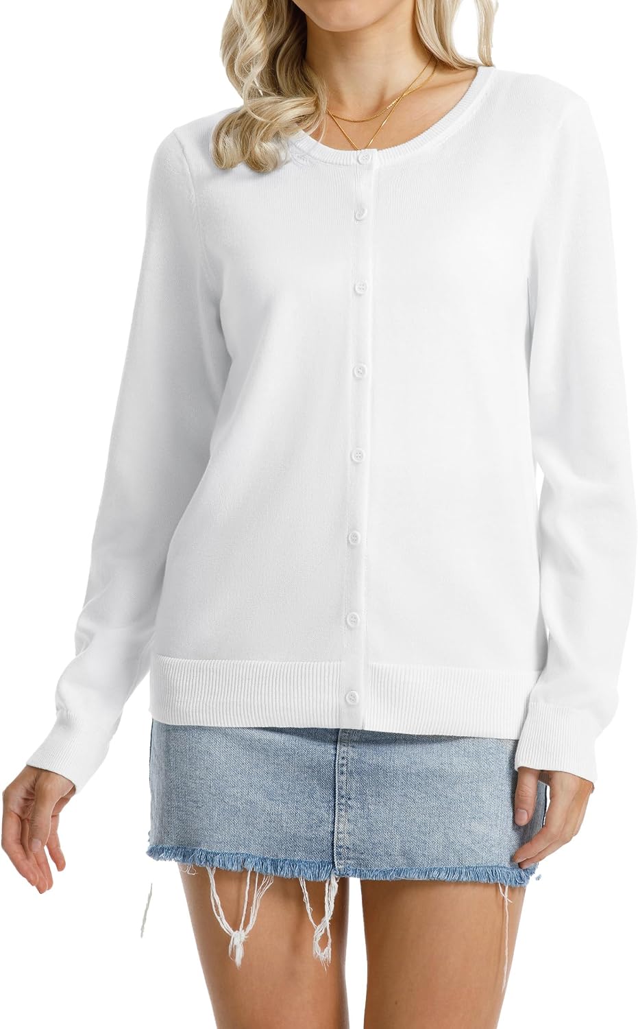 Detalle de QUALFORT Women’s 100% Cotton Lightweight Cardigan (Long Sleeve, Button-Down)