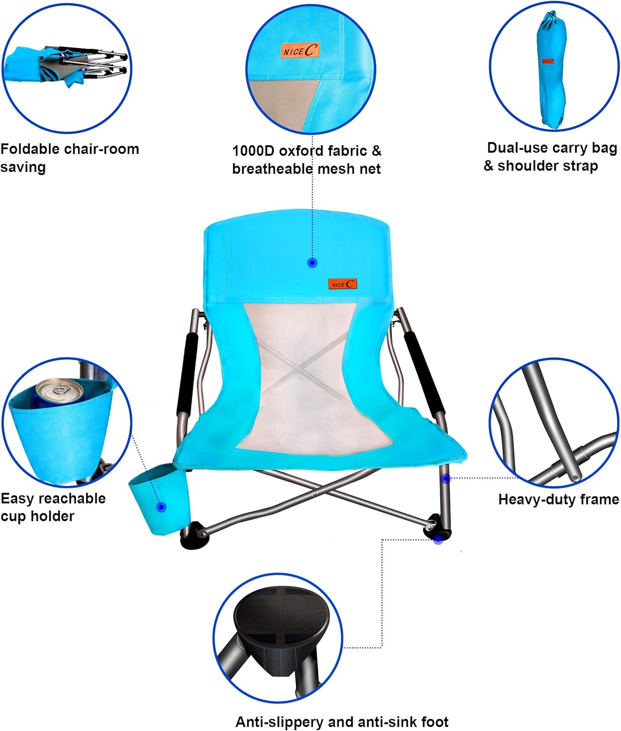 Thumbnail 5 de Nice C Low Beach Chair (2-Pack) — Portable, Folding Sling Chairs with Cup Holder