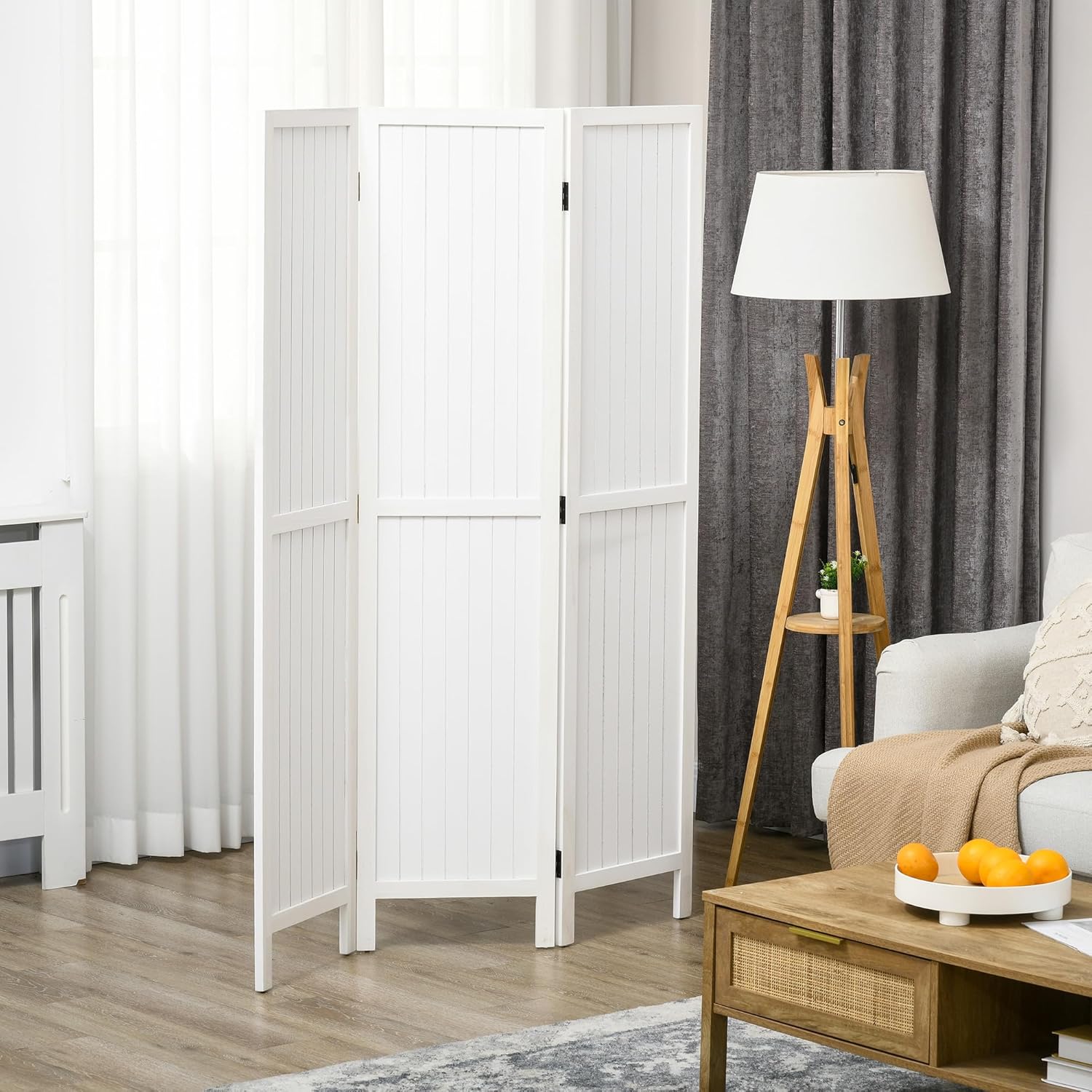 Thumbnail 1 de HOMCOM paravent en bois 3 panneaux pliable 120 x 170 cm blanc