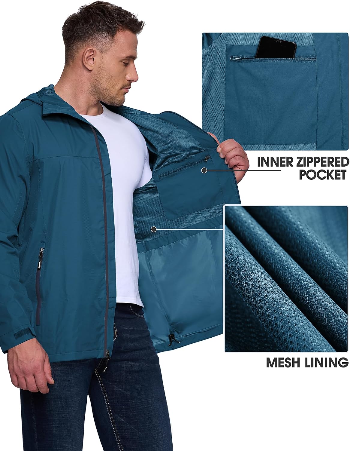 Detalle de Outdoor Ventures Regenjacke Herren – Wasserdicht, Atmungsaktiv, Packbar