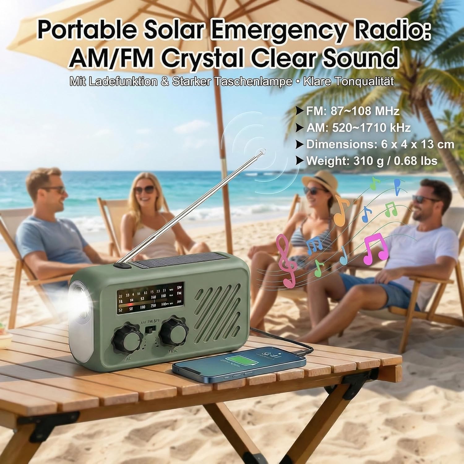 Thumbnail 3 de Radio di emergenza portatile con alimentazione solare e manovella: 2000 mAh, allarme SOS e torcia 3W