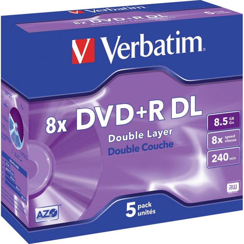 Thumbnail 1 de Verbatim 43541 DVD+R DL de 8,5 GB, doble capa y velocidad 8x, pack de 5