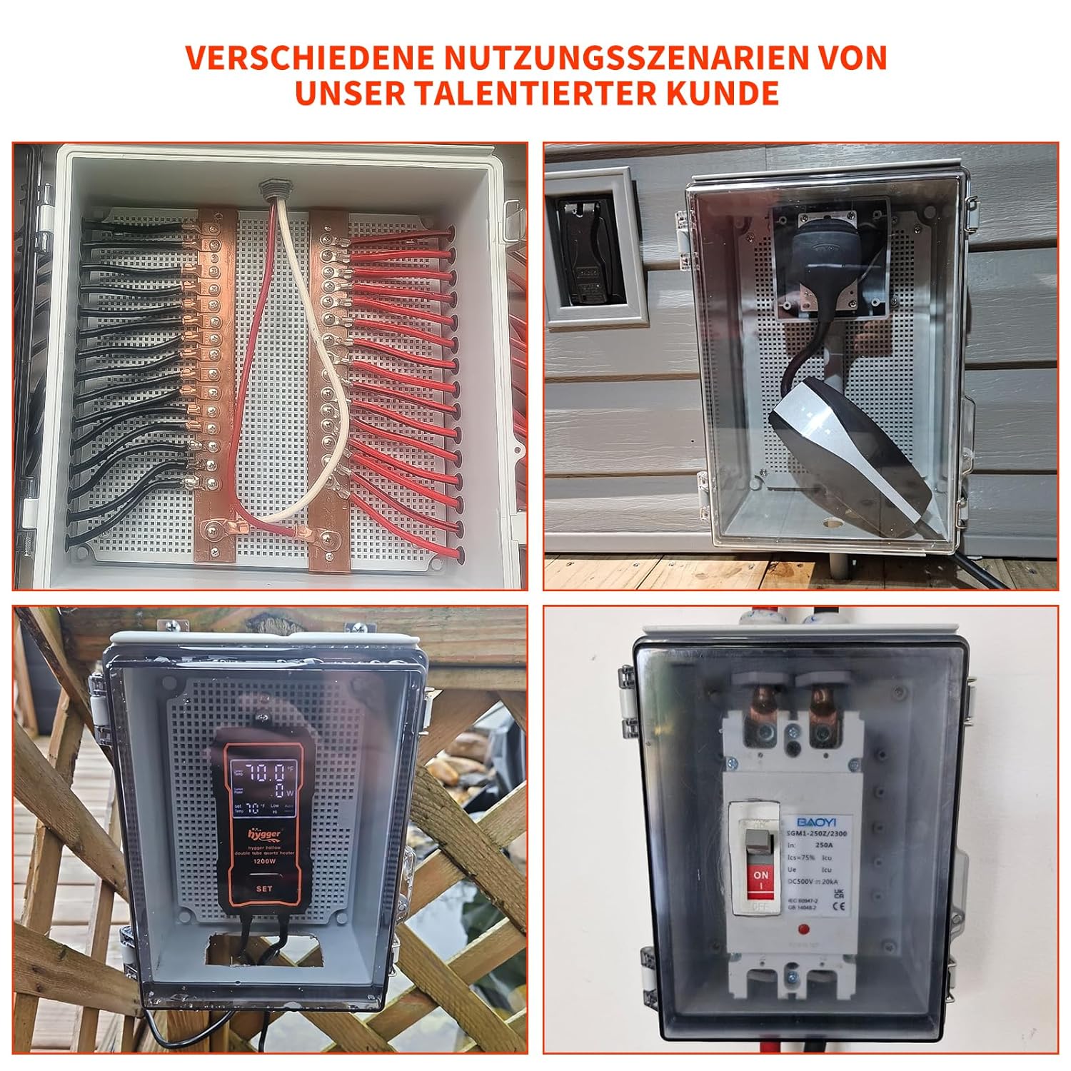 Detalle de Wasserdichte Anschlussdose IP65 Aufputz-Verteilerkasten mit ABS-Gehäuse, transparentem Deckel und Schloss (230 × 165 × 120 mm)