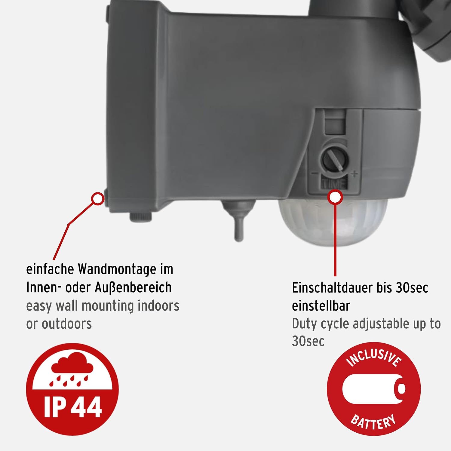 Detalle de Brennenstuhl Projecteur LED LUFOS 400 avec détecteur de mouvement – éclairage extérieur sans fil