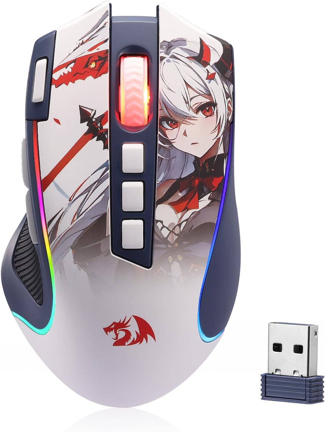 Detalle de Redragon M612AK PRO RGB-Gaming-Maus (kabellos per BT & 2,4 GHz, 8000 DPI, 9 programmierbare Tasten)
