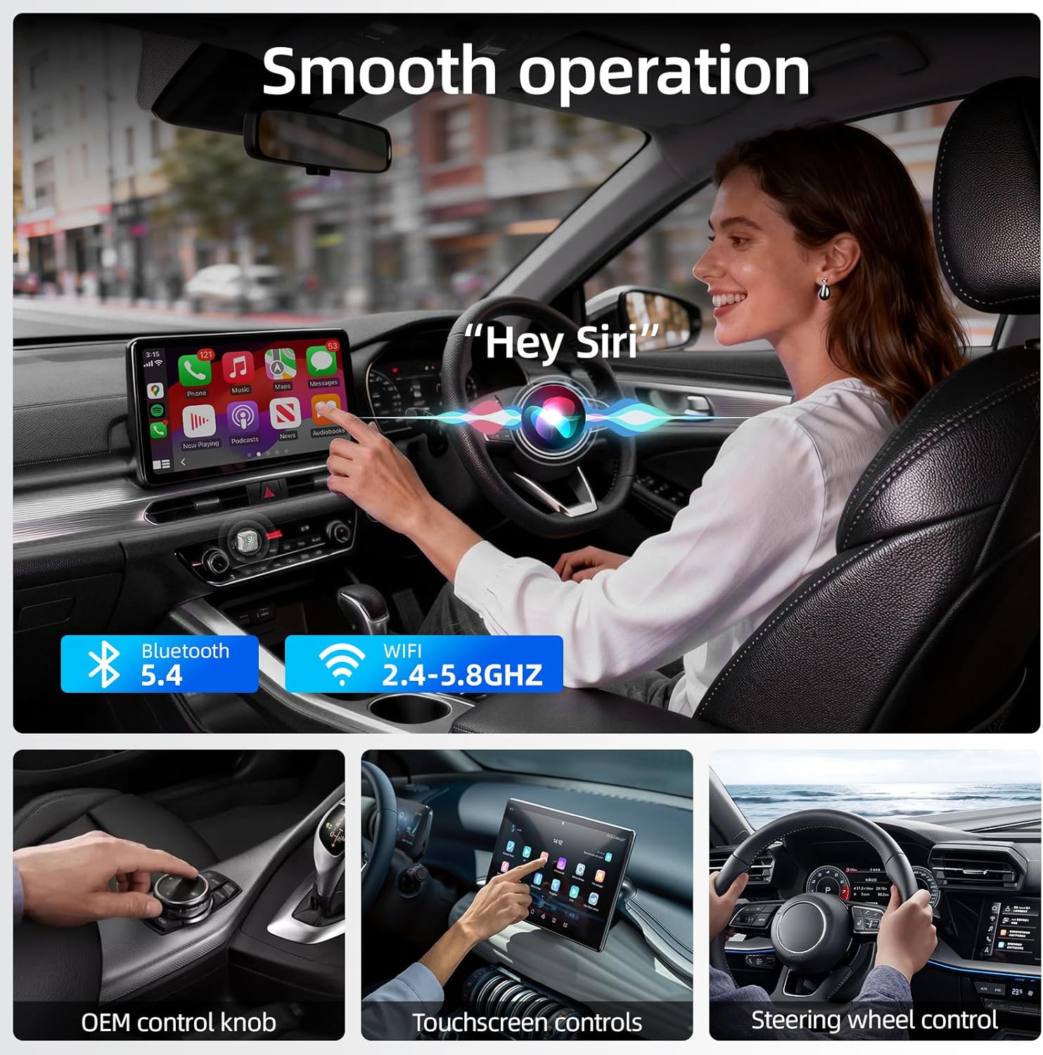 Detalle de Wireless Apple CarPlay Adapter (5.8G, Quad-Core, Plug & Play) — No-Lag CarPlay Receiver