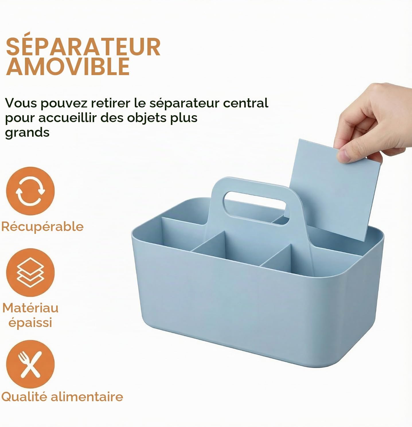 Detalle de OFFASST Storage Box-001 opbergmand, stapelbaar met handvat en 5 vakken