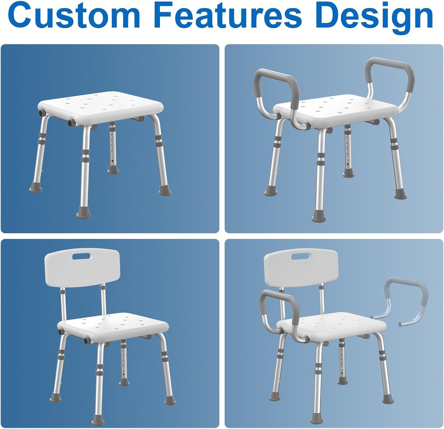 Detalle de HOMLAND SHC20 Shower Chair with Adjustable Height, Arms and Back, White
