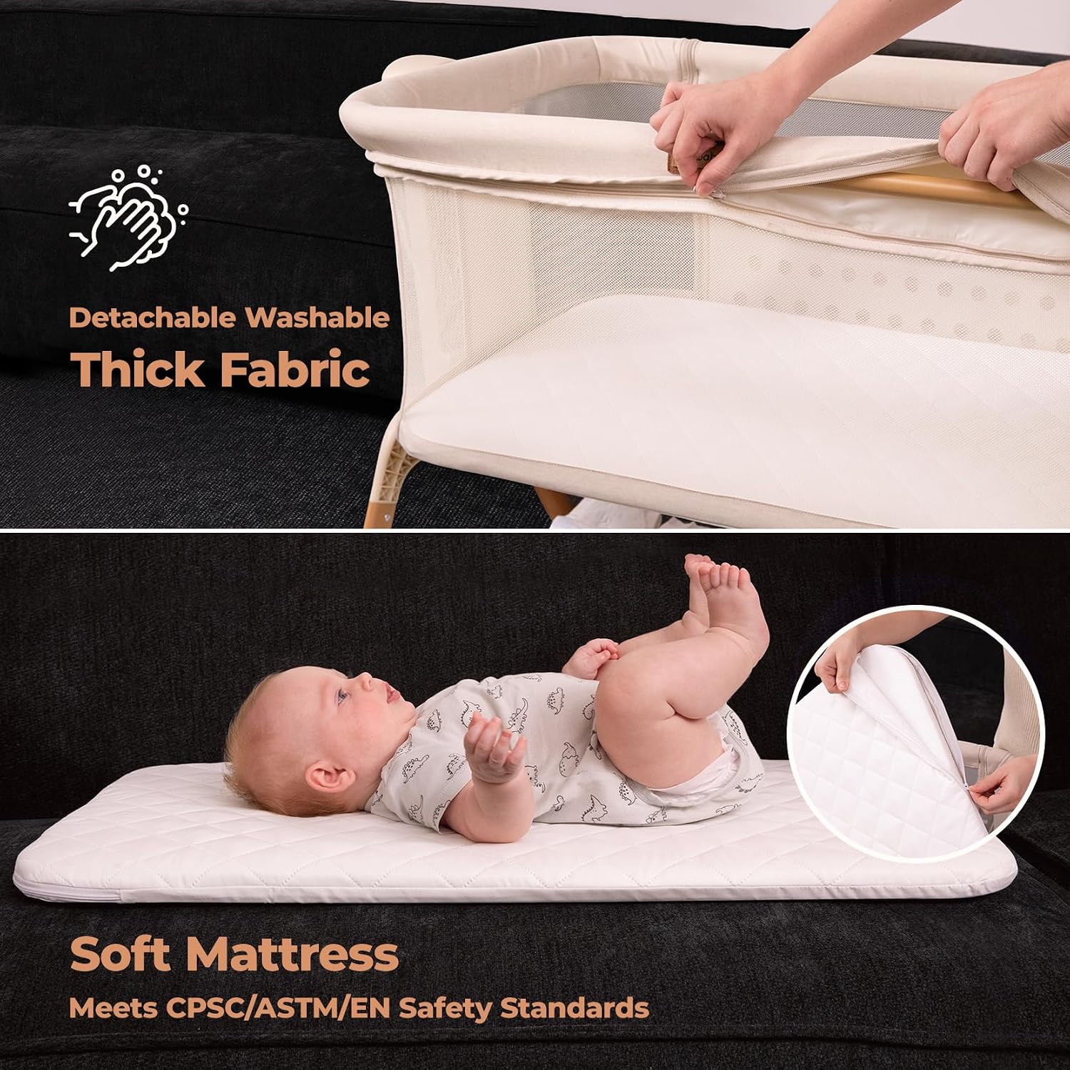 Thumbnail 6 de Ezebaby OD-B19 3-in-1 Bedside Bassinet with Mesh Sides and Lockable Wheels