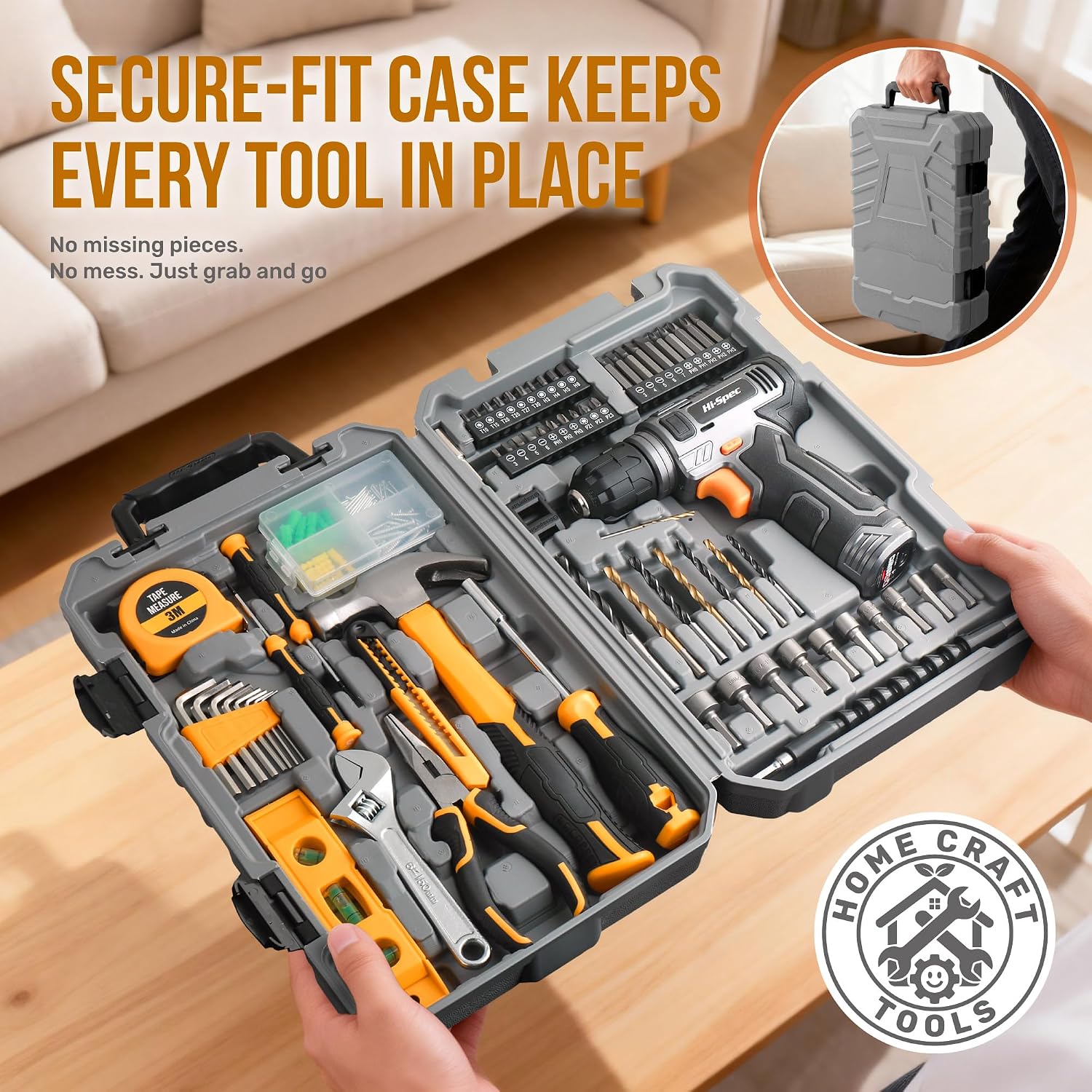 Thumbnail 6 de Hi-Spec DT30558GY-DE 8V Cordless Drill Tool Kit with USB Charging