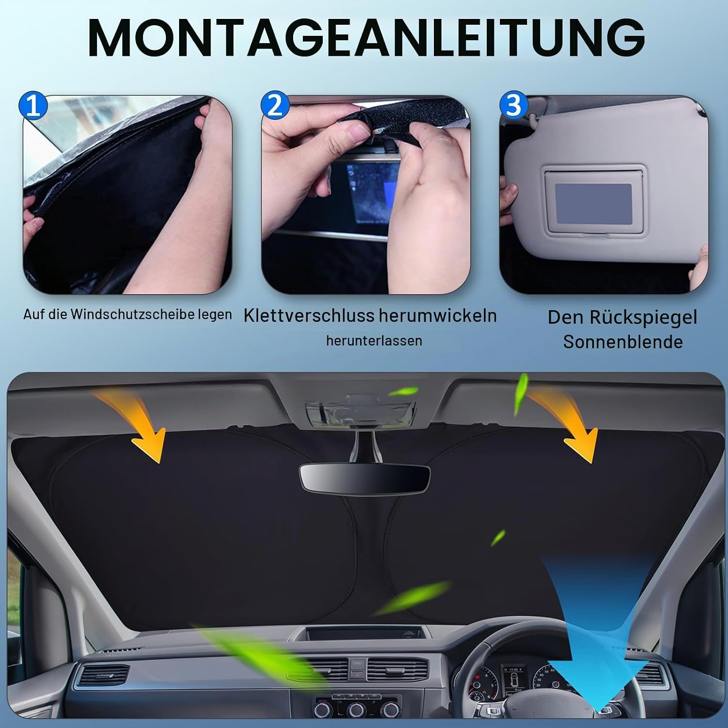 Detalle de ZATOOTO Frontscheiben-Sonnenschutz für VW Multivan (T4/T5/T6) – faltbar, reflektierend, 210D