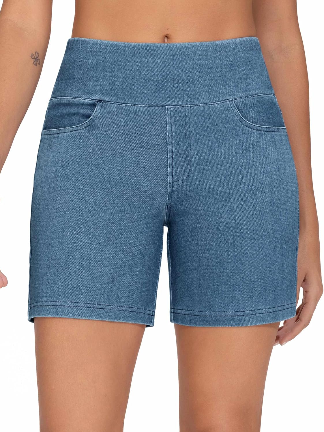 Thumbnail 4 de THE GYM PEOPLE High Waist Stretch Denim Shorts for Women, 4 Pockets