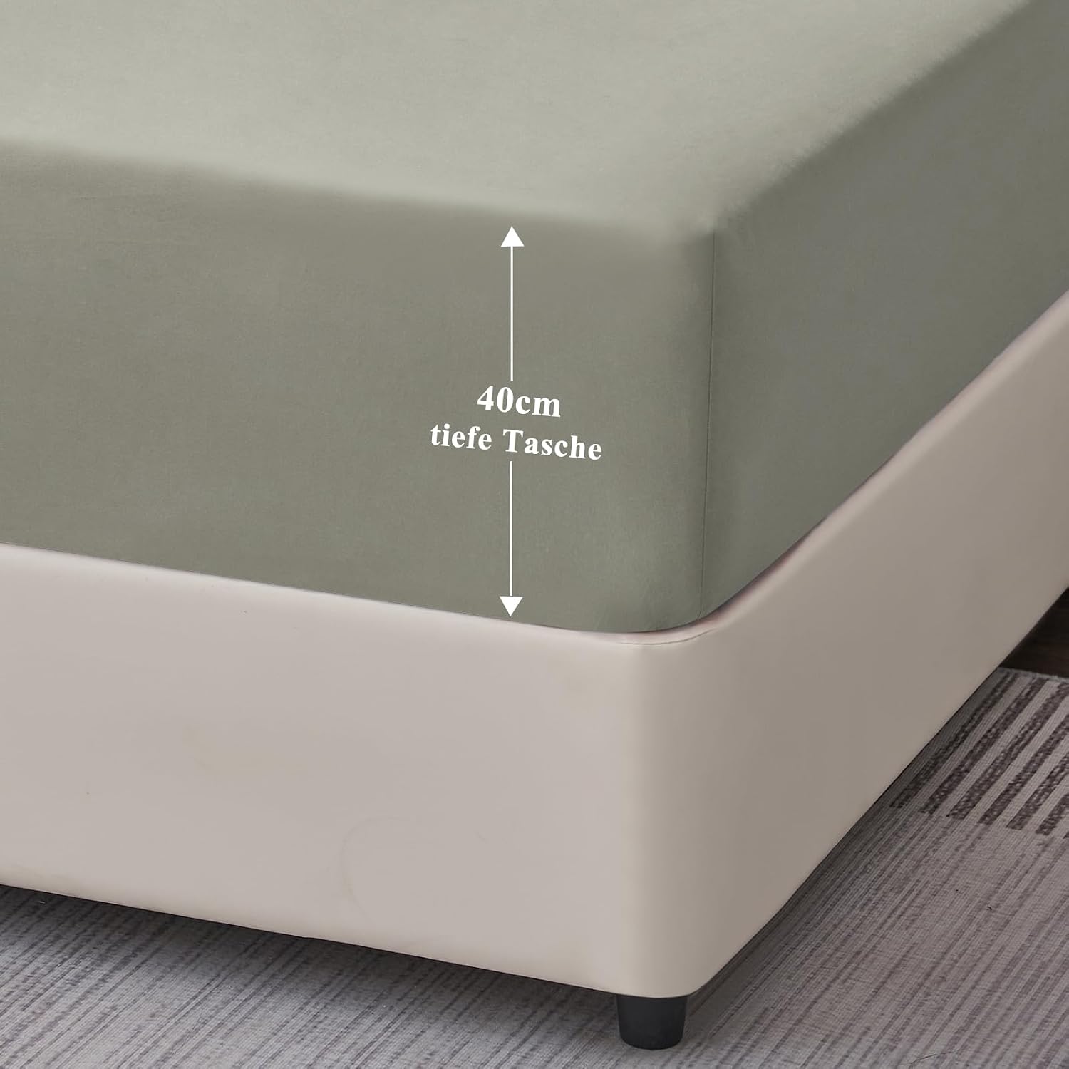 Detalle 2 de Aisbo hoeslaken 140 x 200 cm in taupe, geborstelde microvezel en 40 cm hoekhoogte