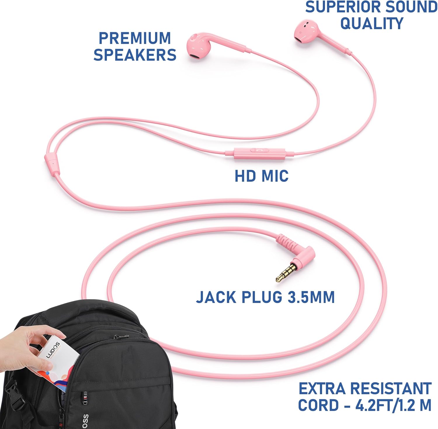 Thumbnail 1 de Ludos Zenith In-Ear-Kopfhörer mit Kabel und Mikrofon (3,5-mm-Klinke) – rosa
