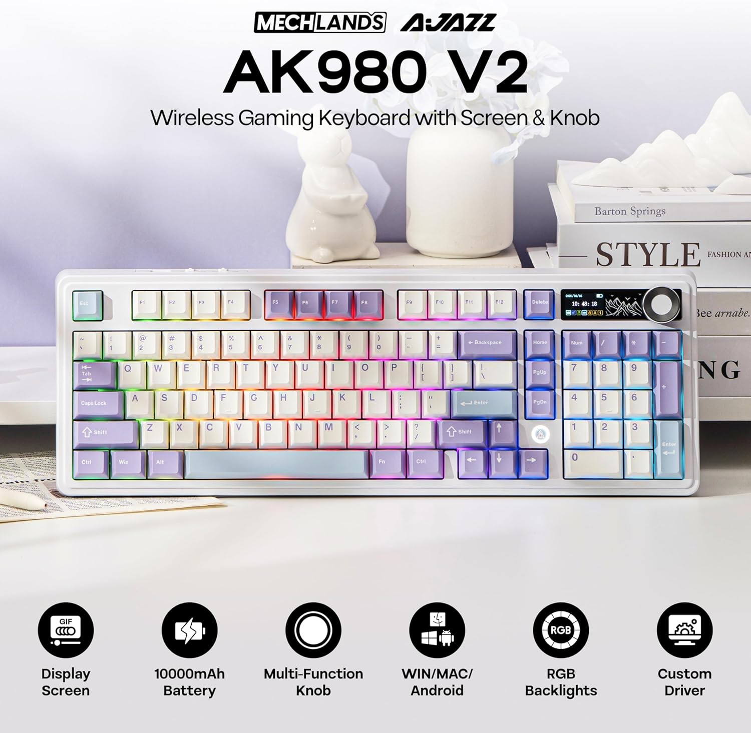 Detalle 2 de MechLands AJAZZ AK980 V2 Mechanical Gaming Keyboard with Display Screen and 10,000mAh Battery