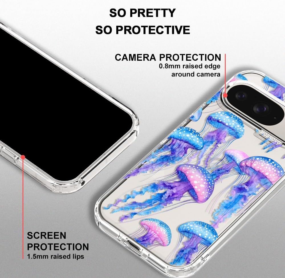 Thumbnail 4 de MOSNOVO Clear Case for Google Pixel 9 / Pixel 9 Pro – Mystic Jellyfish Design