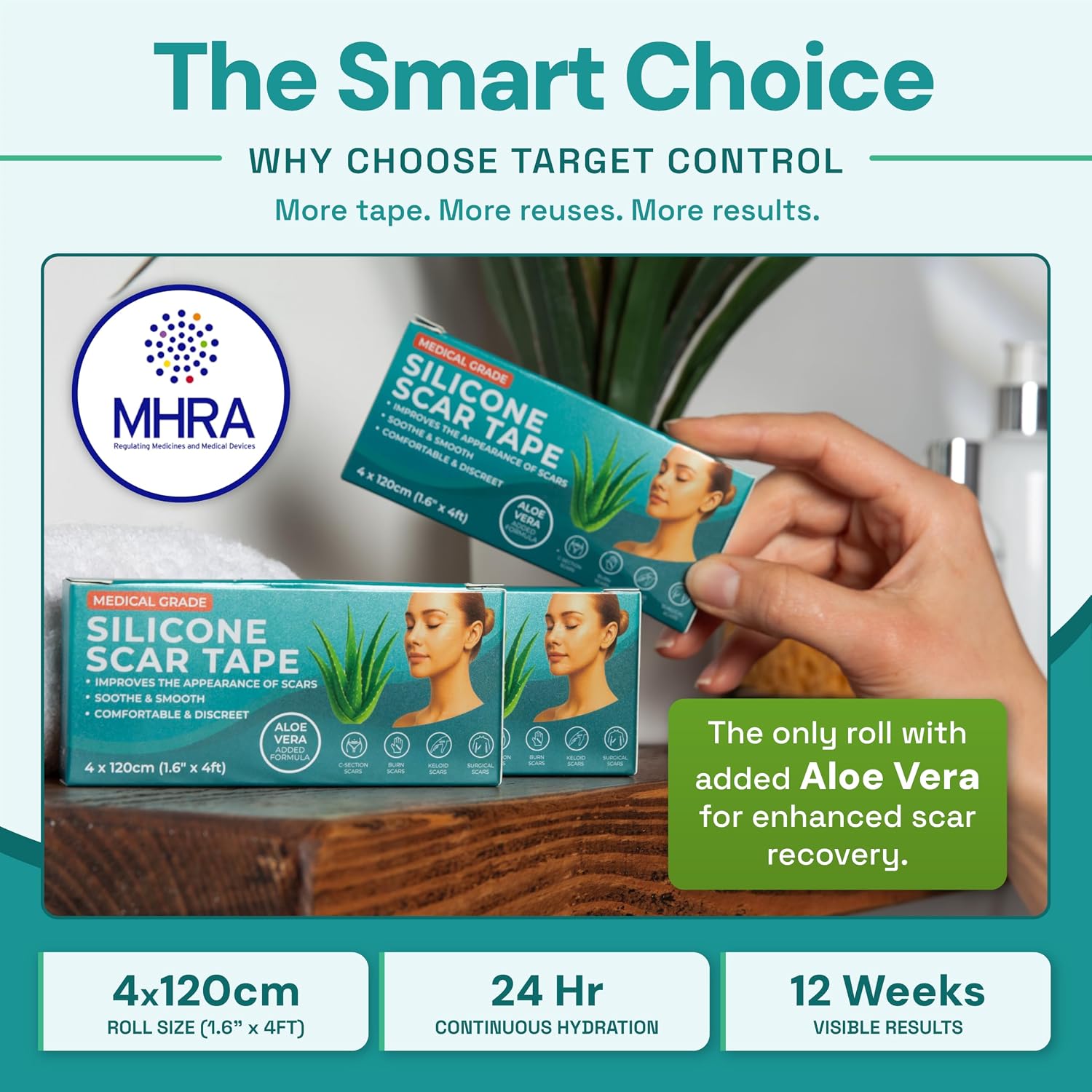 Detalle 2 de Silicone Scar Tape with Aloe Vera — Medical Grade Silicone Sheets & Tape for Surgical and C‑Section Scars (4cm x 1.2m)