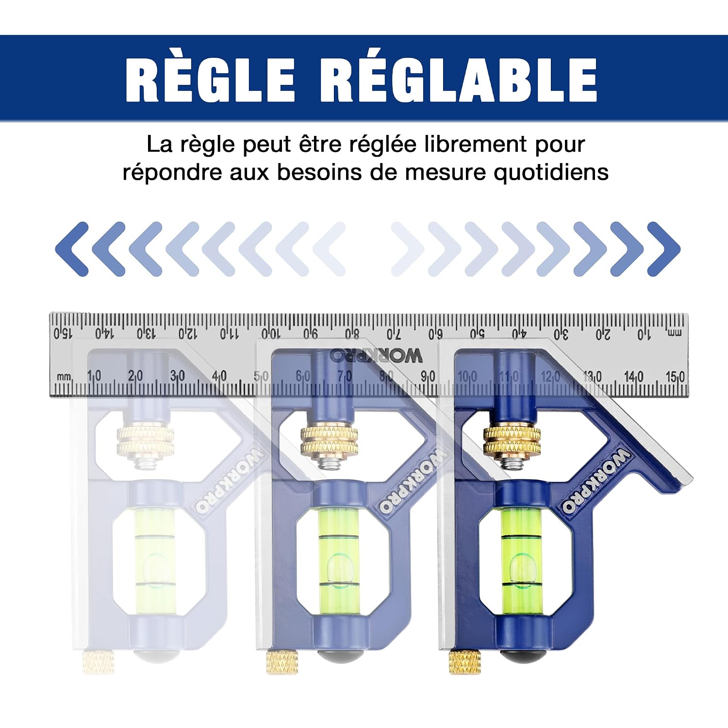 Detalle de WORKPRO 2 Pièces Règle d'angle de Combinaison 150/300 mm en Acier Inoxydable
