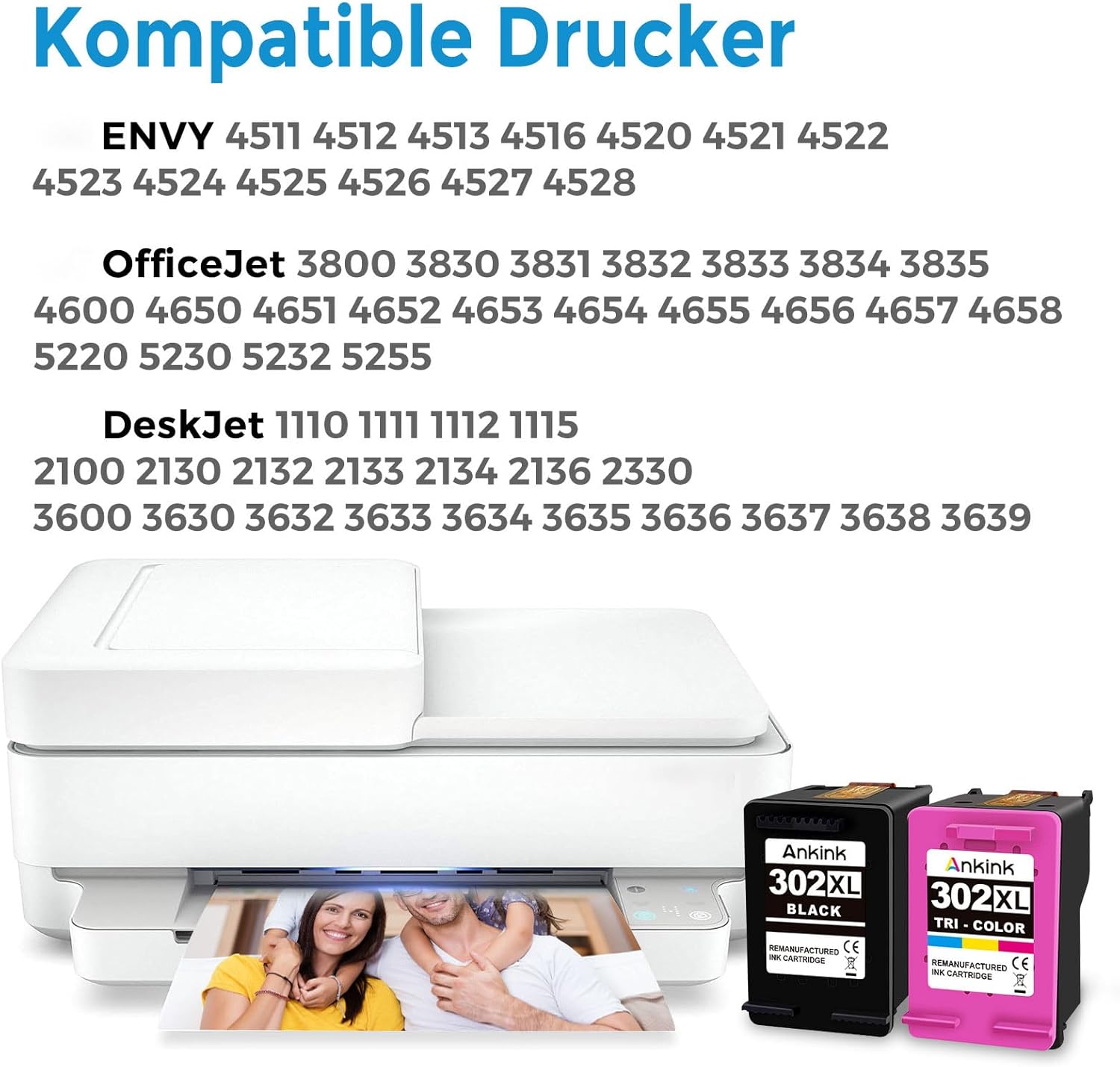 Thumbnail 1 de ANKINK 302XL Druckerpatronen (HP 302 XL) – Schwarz & Tricolor 2er-Set kompatibel für mehrere HP Office-Drucker