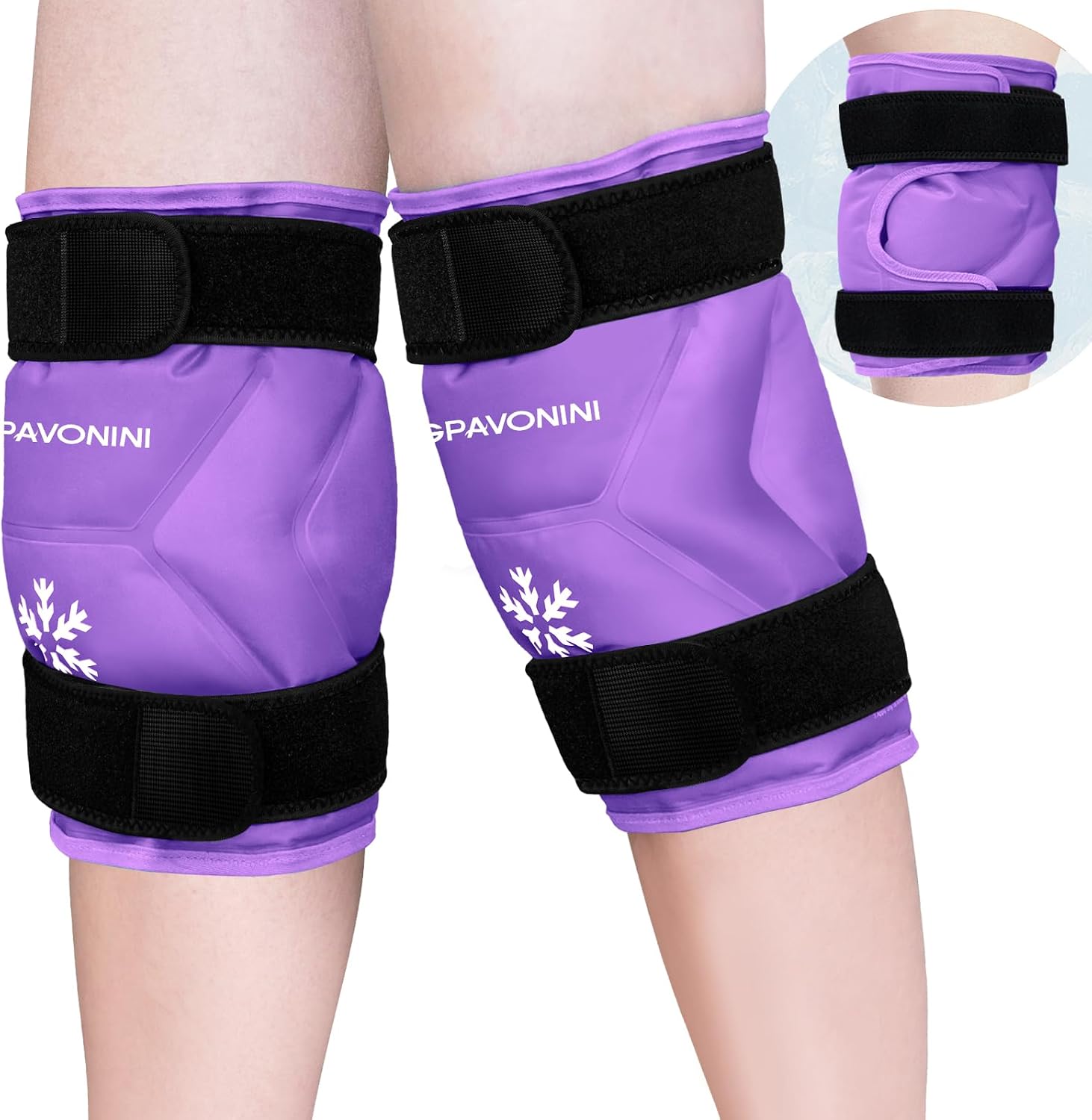 Detalle de KingPavonini XXL Knee Ice Pack Wrap, 2-Pack, Purple, Full Knee Coverage