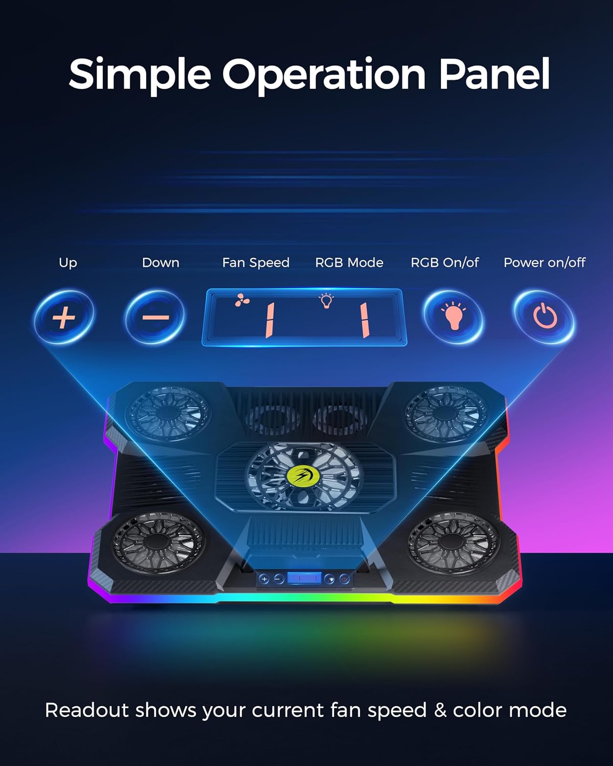 Detalle 2 de ChillCore A21 Laptop Cooling Pad with 9 Fans, RGB Lighting and 8 Height Settings