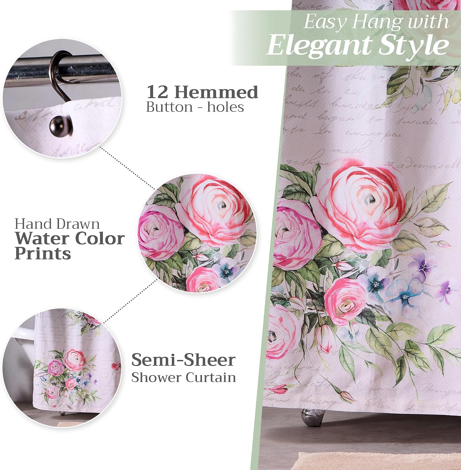 Detalle de Maison d'Hermine Cotton Shower Curtain, 100% Cotton