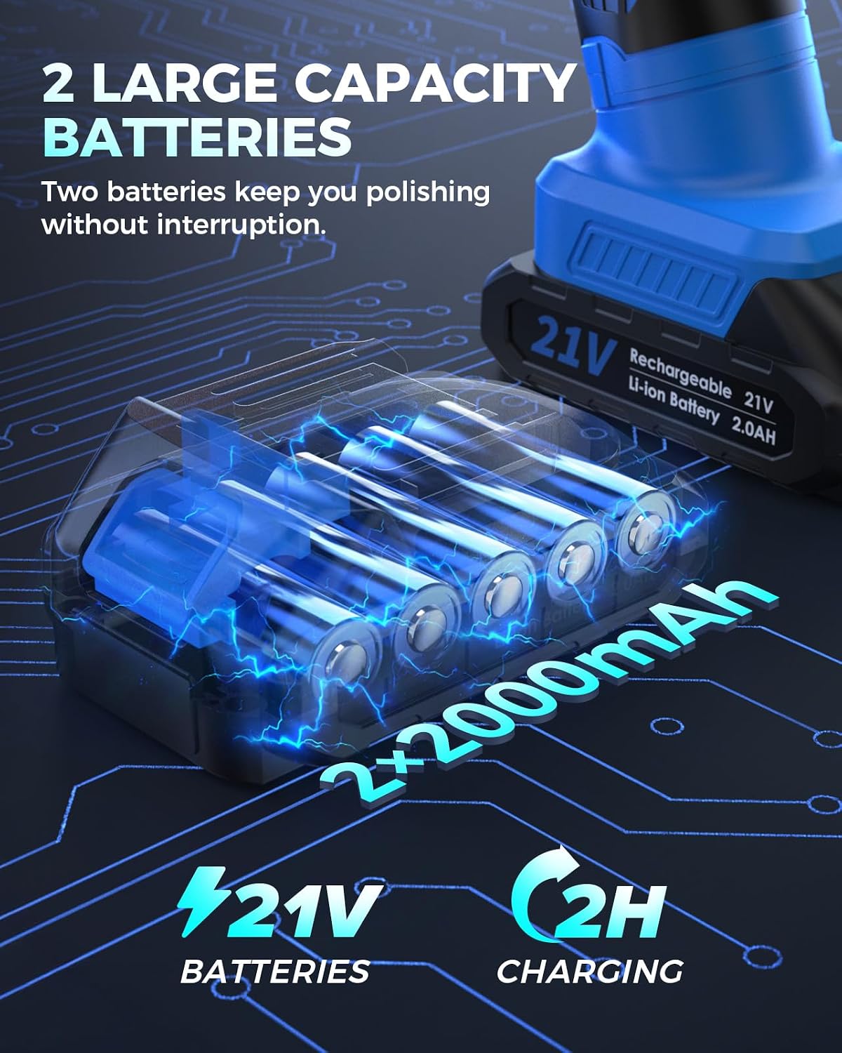 Thumbnail 2 de RAYBAO Cordless Car Polisher: 6-Inch DA Buffer with 9mm Orbit, 8 Speeds, Dual Batteries