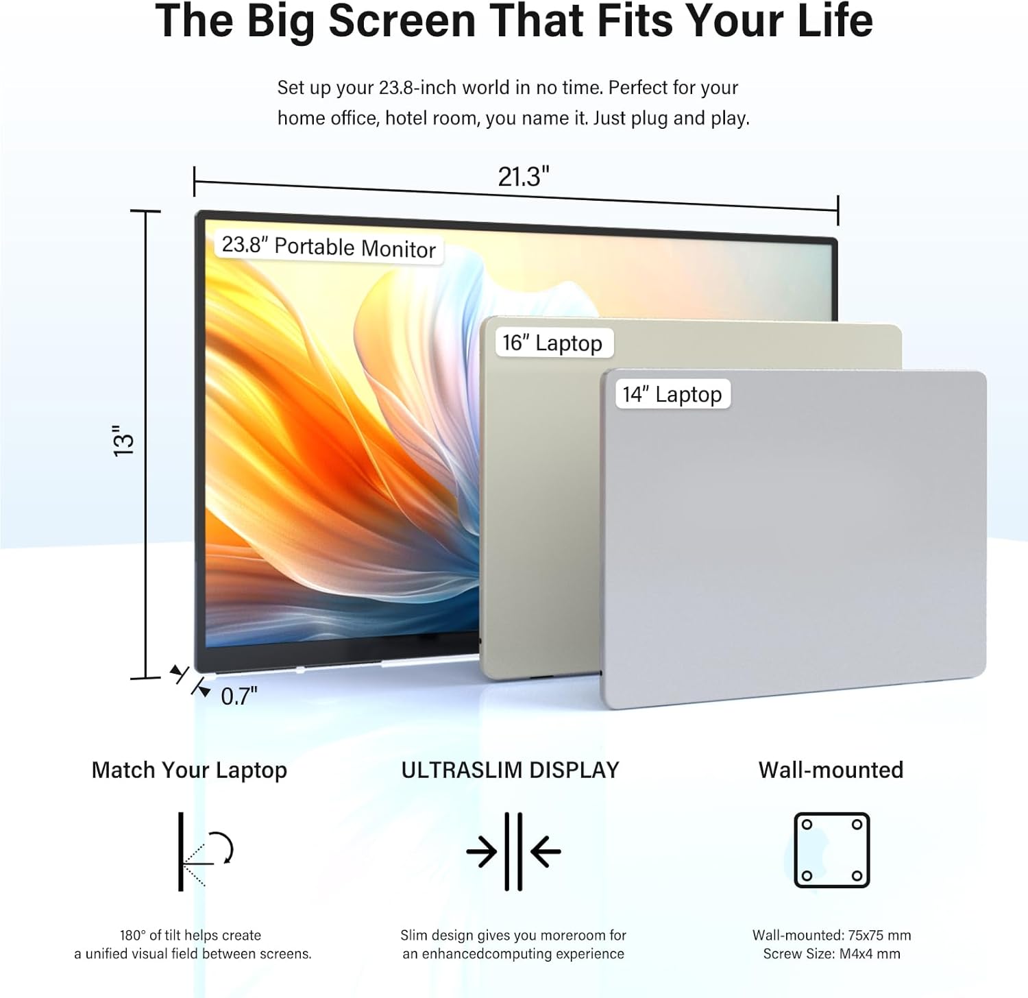 Thumbnail 3 de InnoView 23.8in Portable Monitor (FHD 1080P, 144Hz) with USB-C & HDMI, IPS HDR, 100% sRGB