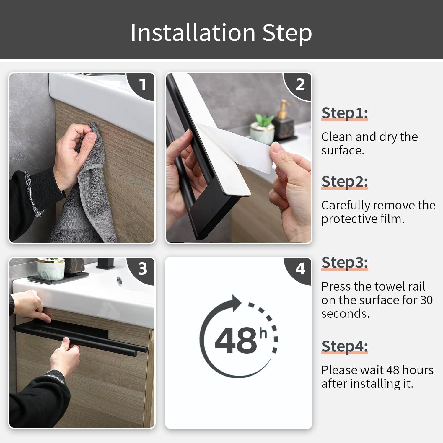 Thumbnail 6 de Gsocel Porta Asciugamani Bagno Adesivo in Acciaio Inox a 2 Bracci, 39 cm, Nero