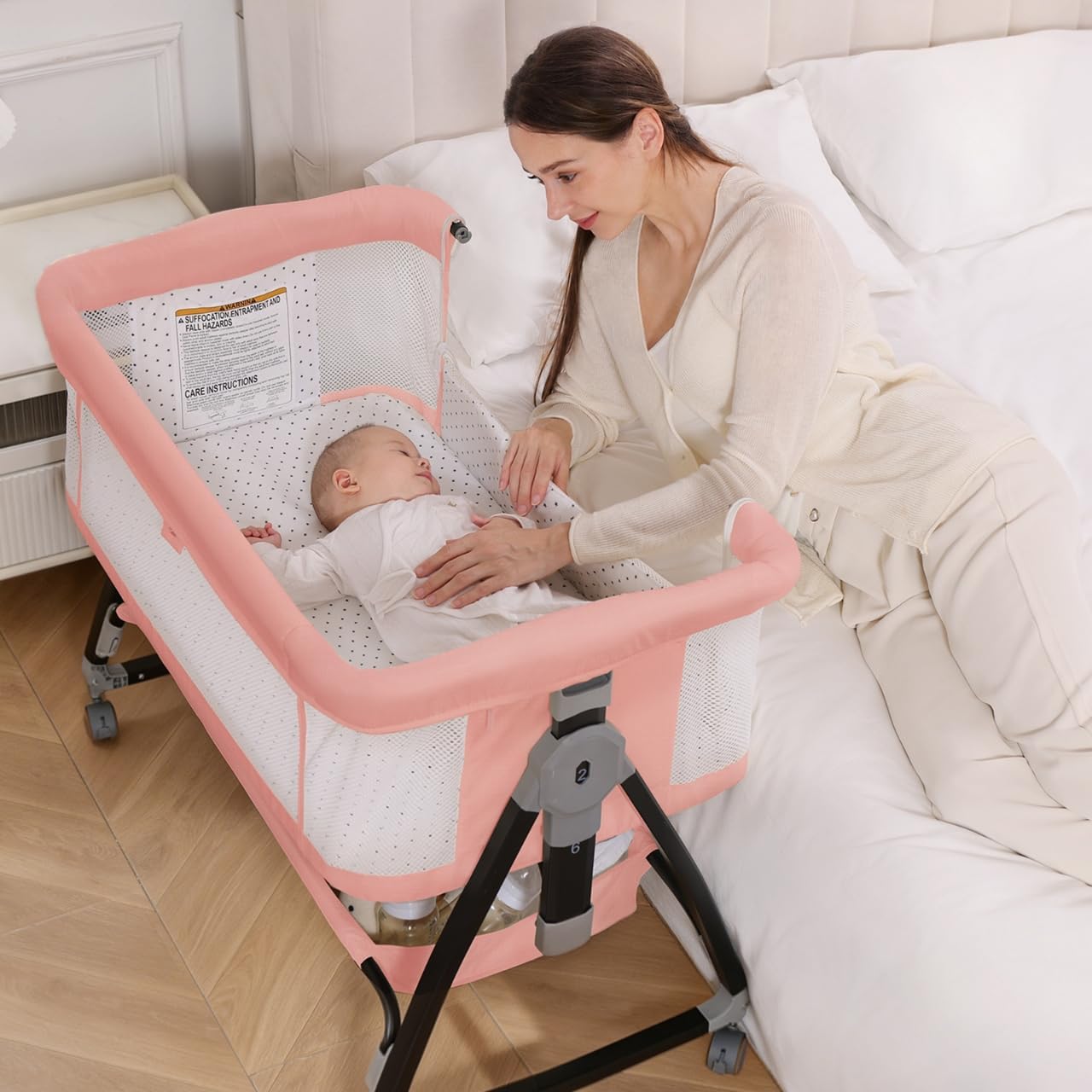 Detalle de Mudite BB-858 3-in-1 Bedside Bassinet with 6 Height Settings