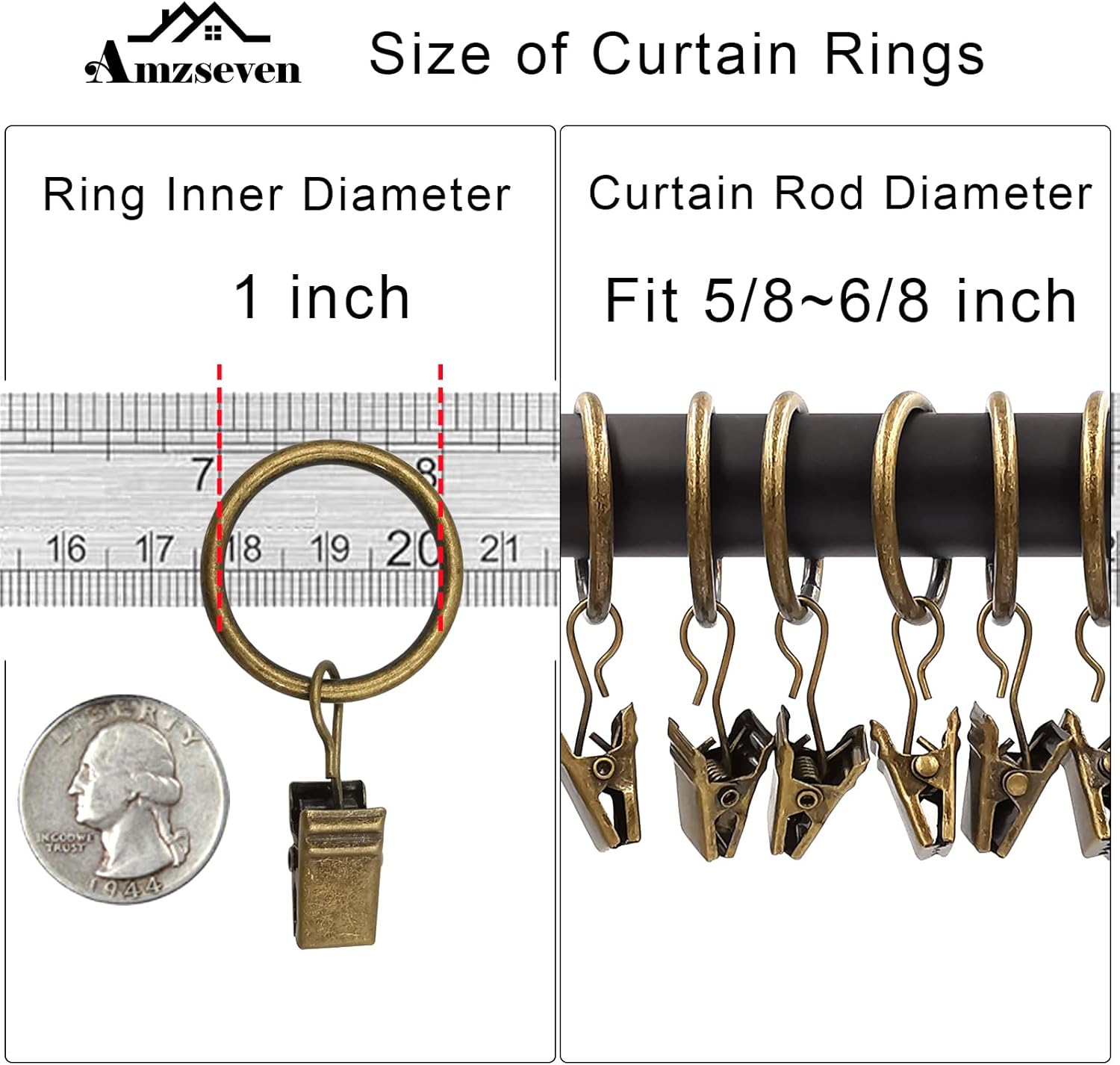 Detalle de AMZSEVEN 44 Pack Metal Curtain Rings with Clips 🪟