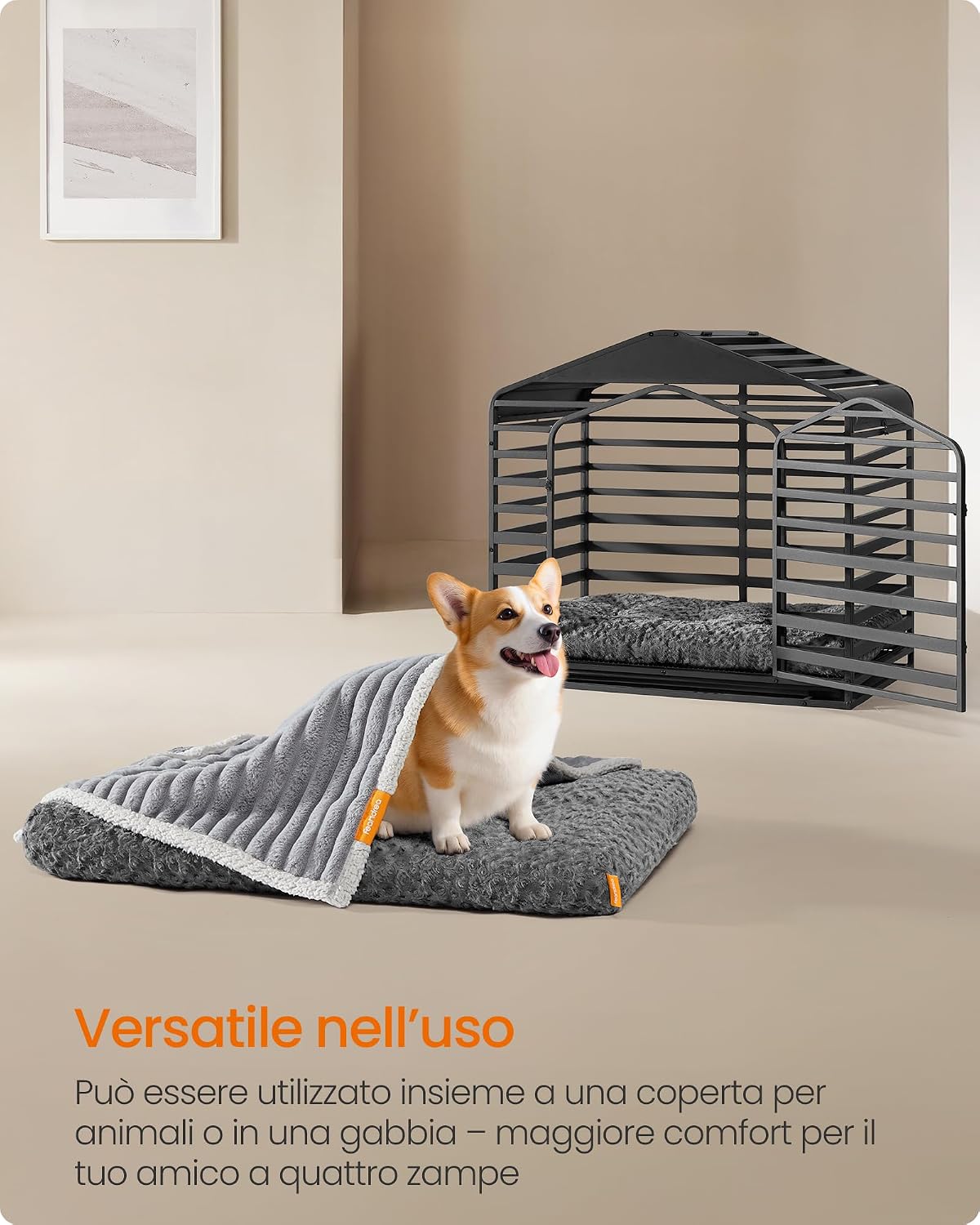Detalle de Feandrea Cuccia per Cani – Letto Cuscino 95x60 cm in Peluche Morbido, Impressa Rosa, Antiscivolo