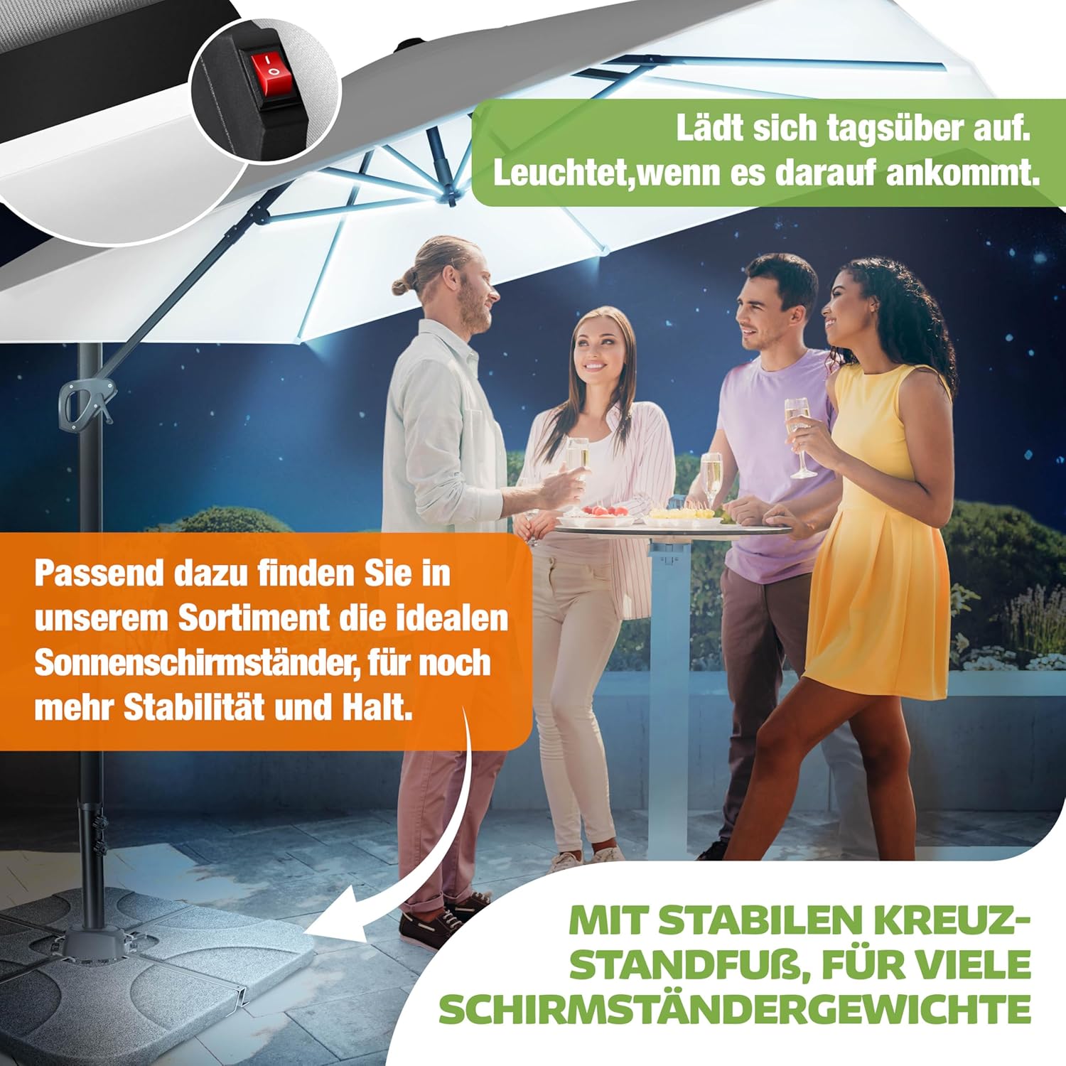Thumbnail 5 de KESSER Sonnenschirm SUN XL Ampelschirm 300 x 300 cm – Drehs/Neigbar, inkl. Abdeckung, Windsicherung, UV50+, Weiß