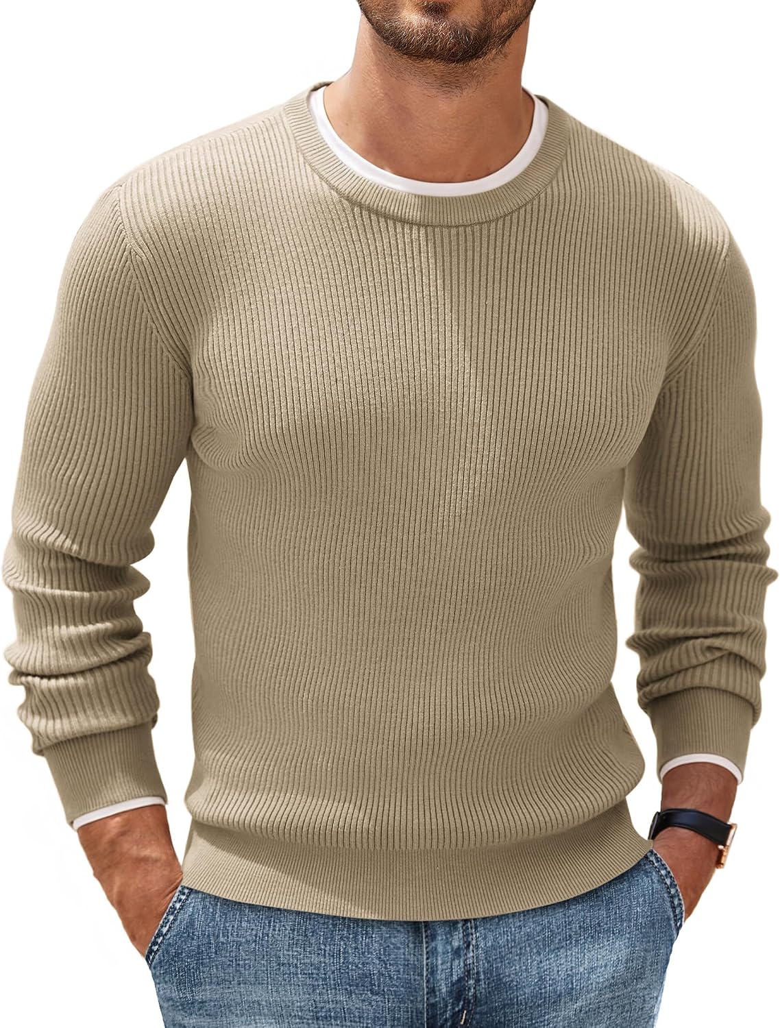 Thumbnail 6 de COOFANDY Herren Rundhals Pullover Basic aus Feinstrick – Business-Strickpullover mit geripptem Kragen