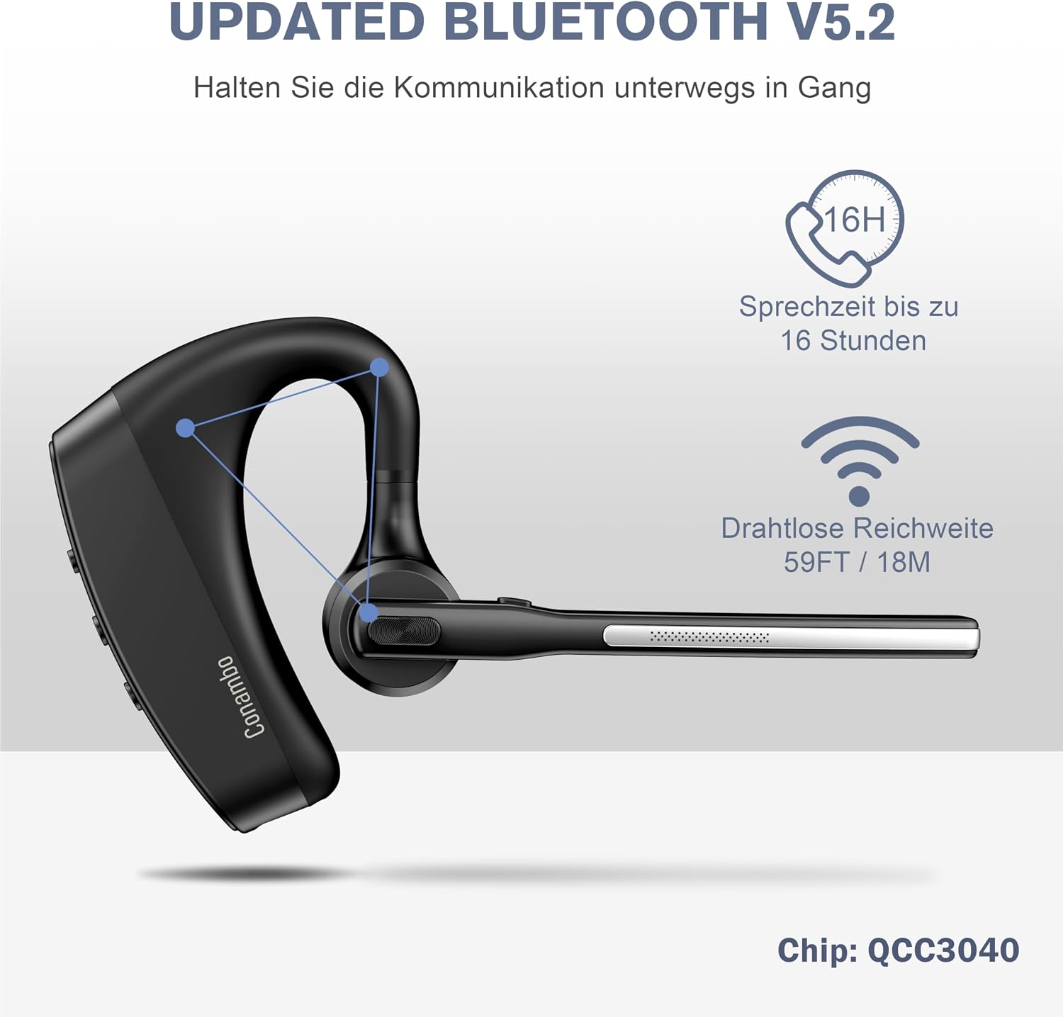 Thumbnail 3 de Conambo Bluetooth Headset V5.2 – kabellose Ohrhörer, 750 mAh Ladeetui