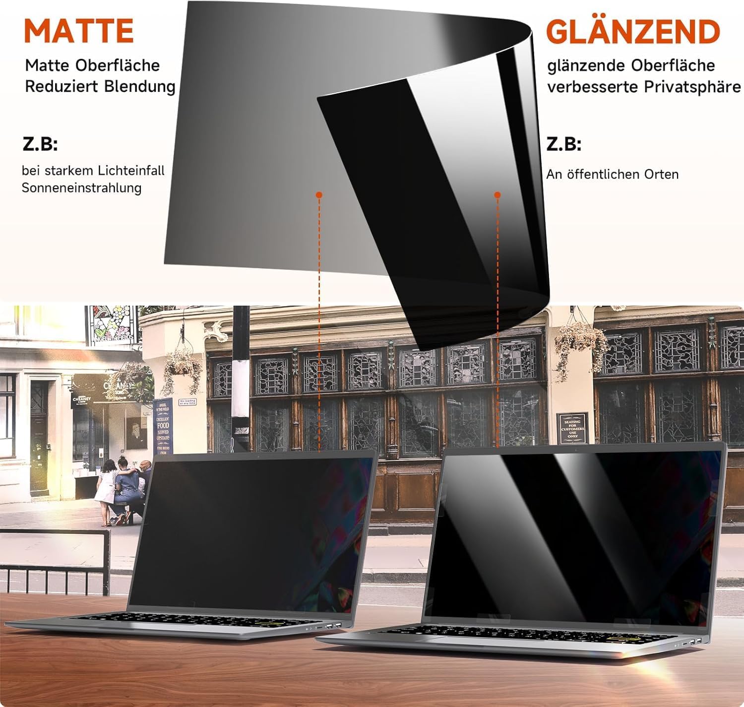 Detalle de Mamol Sichtschutz 14 Zoll – Blendschutzfolie mit Dualseite (Matte/Glänzende) für 16:10 Laptops