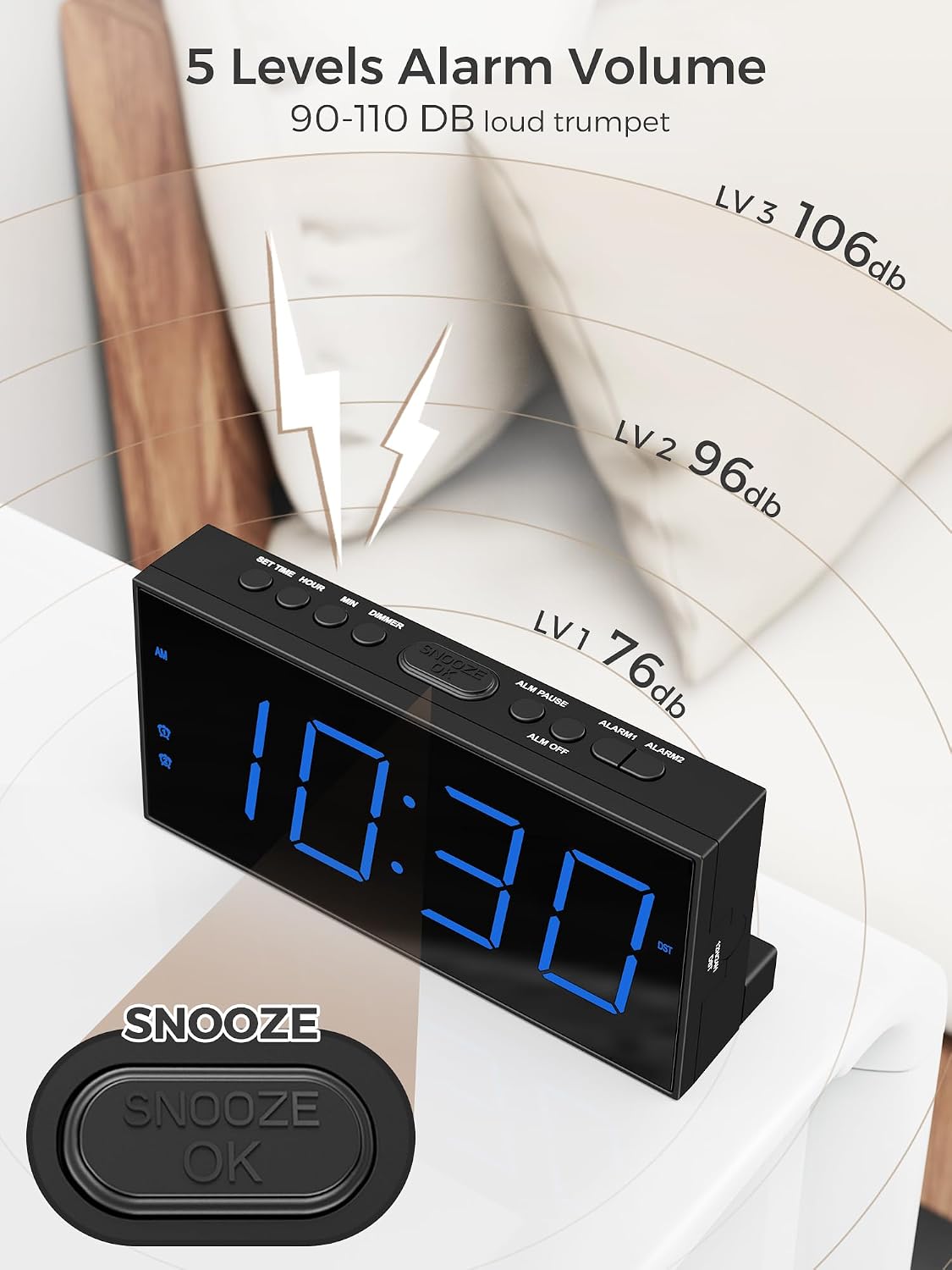 Thumbnail 5 de Digital Dual Alarm Clock 7" LED Display ⏰