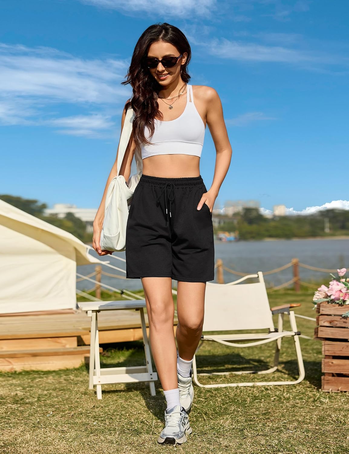 Thumbnail 6 de Jezonga Pantaloncini Estivi Donna - Pantaloncini Tuta Sportivi con Tasche e Coulisse